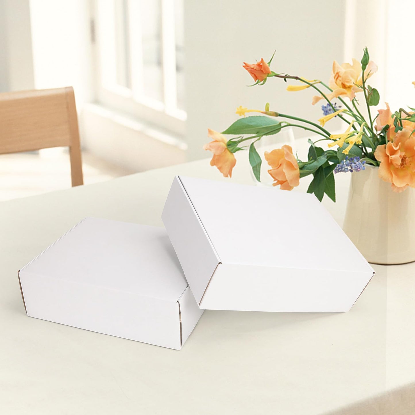 HORLIMER 13x10x4 inches Shipping Boxes Set of 15, White Corrugated Cardboard Box Literature Mailer, 15 Stickers Included