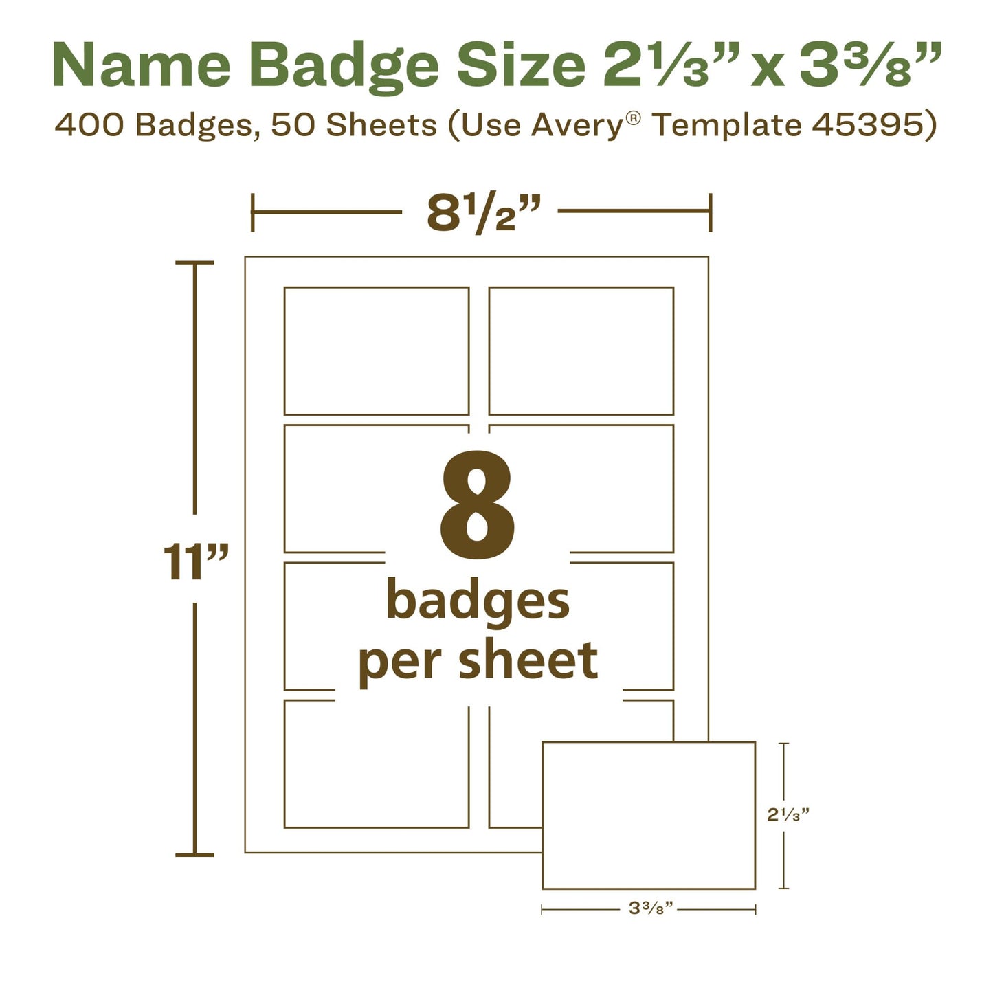Avery EcoFriendly Recycled Name Tags, 2-1/3" x 3-3/8", White, Removable Adhesive, 400 Printable Name Badges (45395)