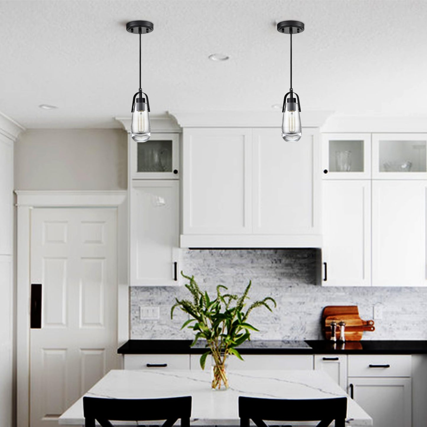 DEYNITE Industrial Home Pendant Light Fixtures Black Hanging Light with Clear Glass for Kitchen Island