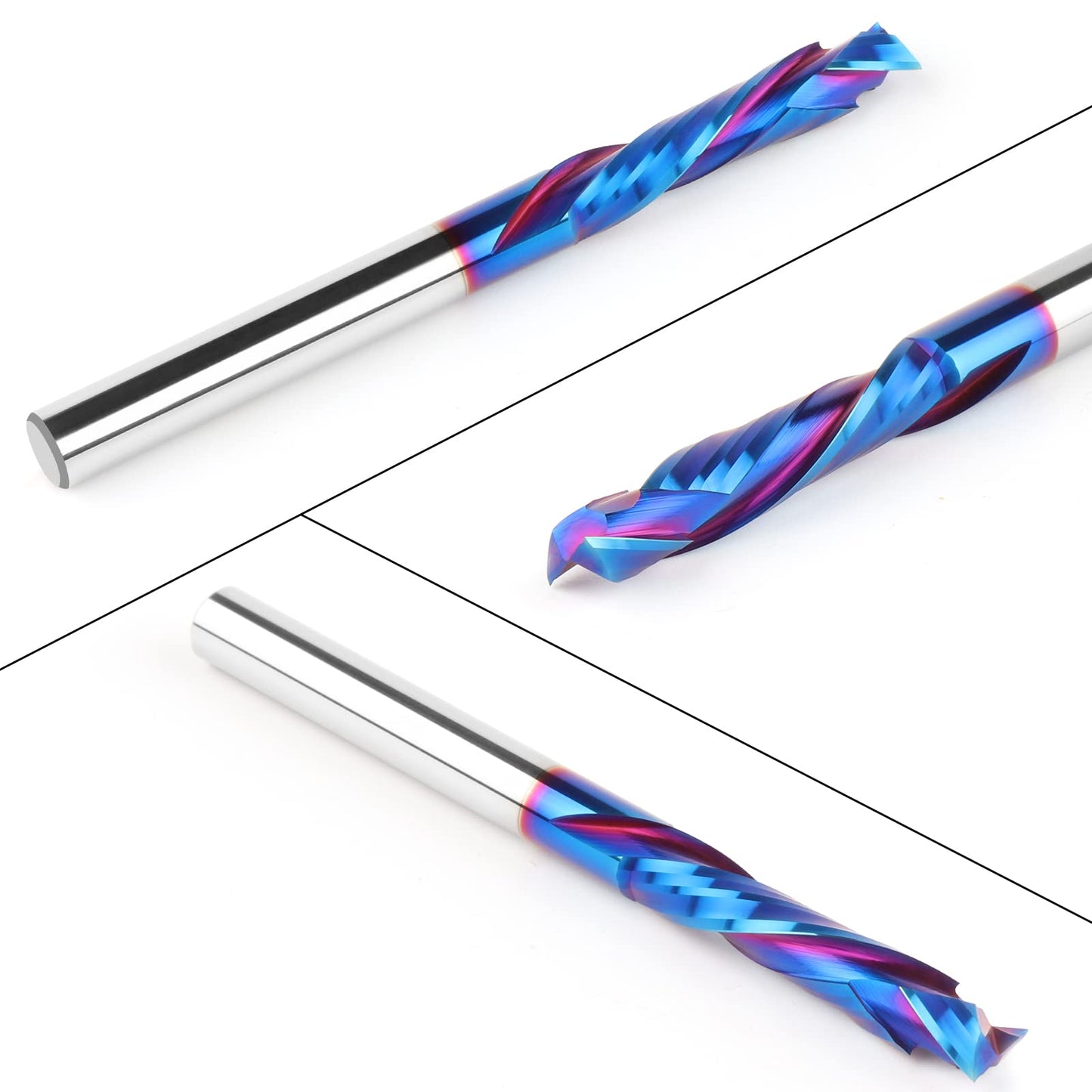 EANOSIC 5PCS Compression Spiral Router Bits 1/4" Shank,1-1/4" Cutting Length, Extra Long 3 Inch, Carbide UP Down Cut CNC Router Bits End Mill for Wood Mortises Carving Engraving