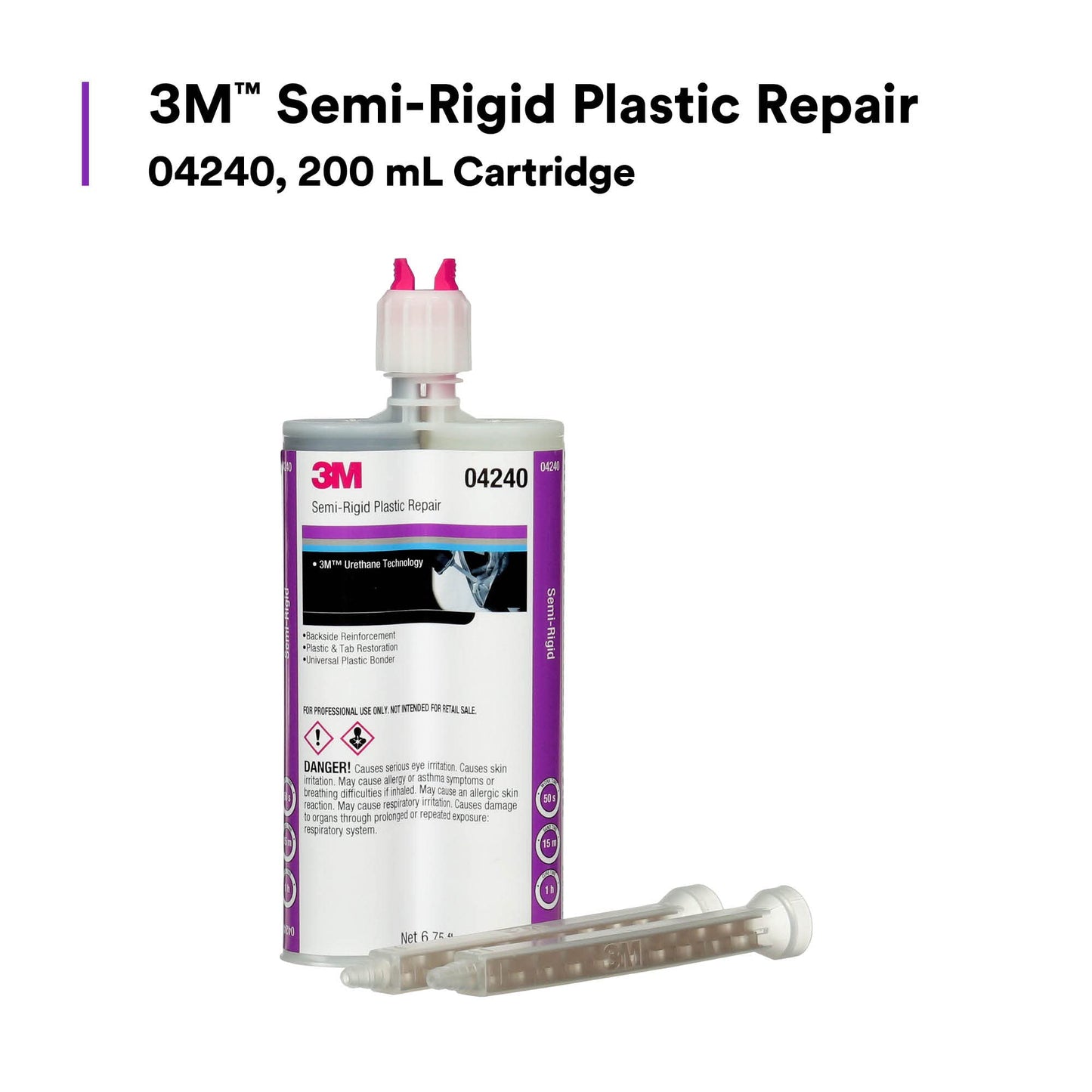 3M Semi-Rigid Plastic Repair 04240, Strong Adhesion, Long Lasting, Fast Curing, Dual Syringe, 200 mL Cartridge