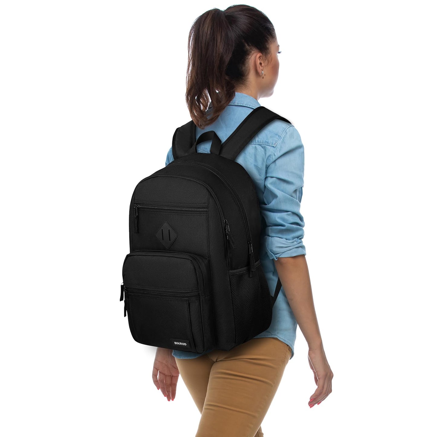 BIKROD Black Backpack for Men and Women, Backpack for School Teens Boys and Girls, Lightweight Casual High School Bookbag, Daily-use Travel Laptop Backpack Fits 17.3 Inch Notebook