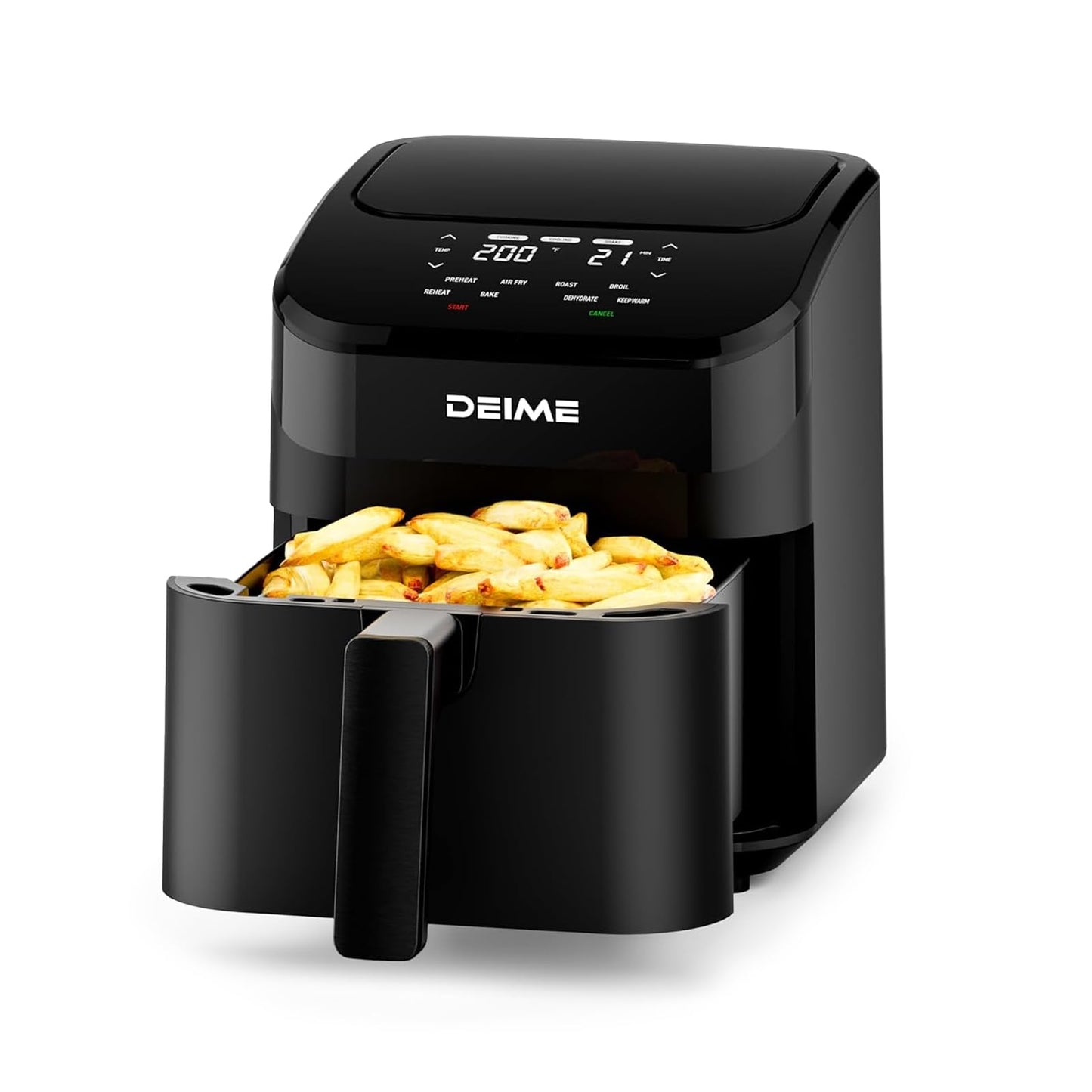 DEIME Air Fryer 4.5 Qt, Small Airfryer Digital Space Saving Compact, Bake, Reheat, Roasts for Quick Easy Meals, Mini Compact & Quiet, Nonstick & Dishwasher Safe Basket with Toast Rack (Black)