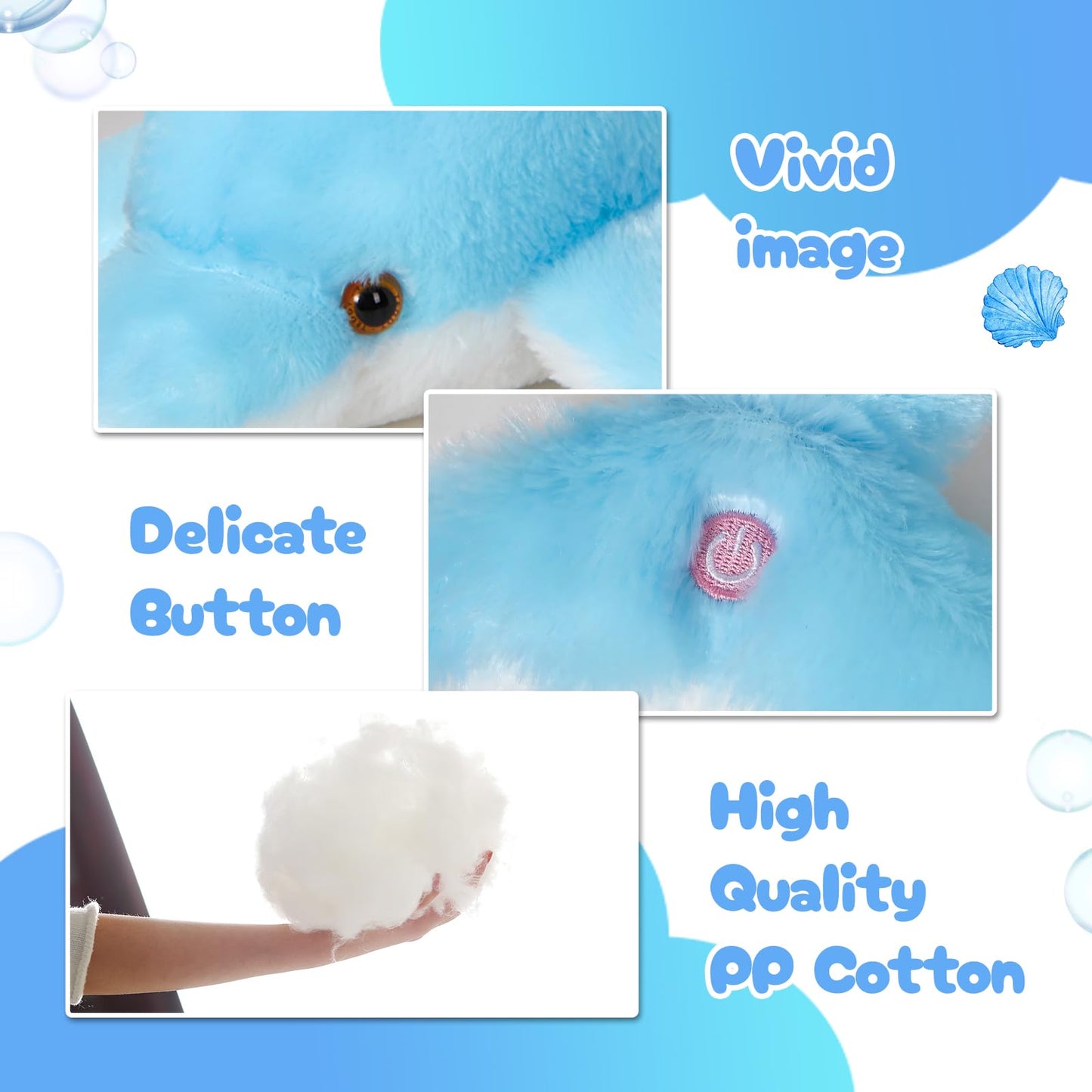 Bstaofy 10''Light up Dolphin Stuffed Animal Night Light Colorful Glowing Dolphin Soft LED Plush Toys Gift for Kids on Christmas Birthday Festivals, Blue