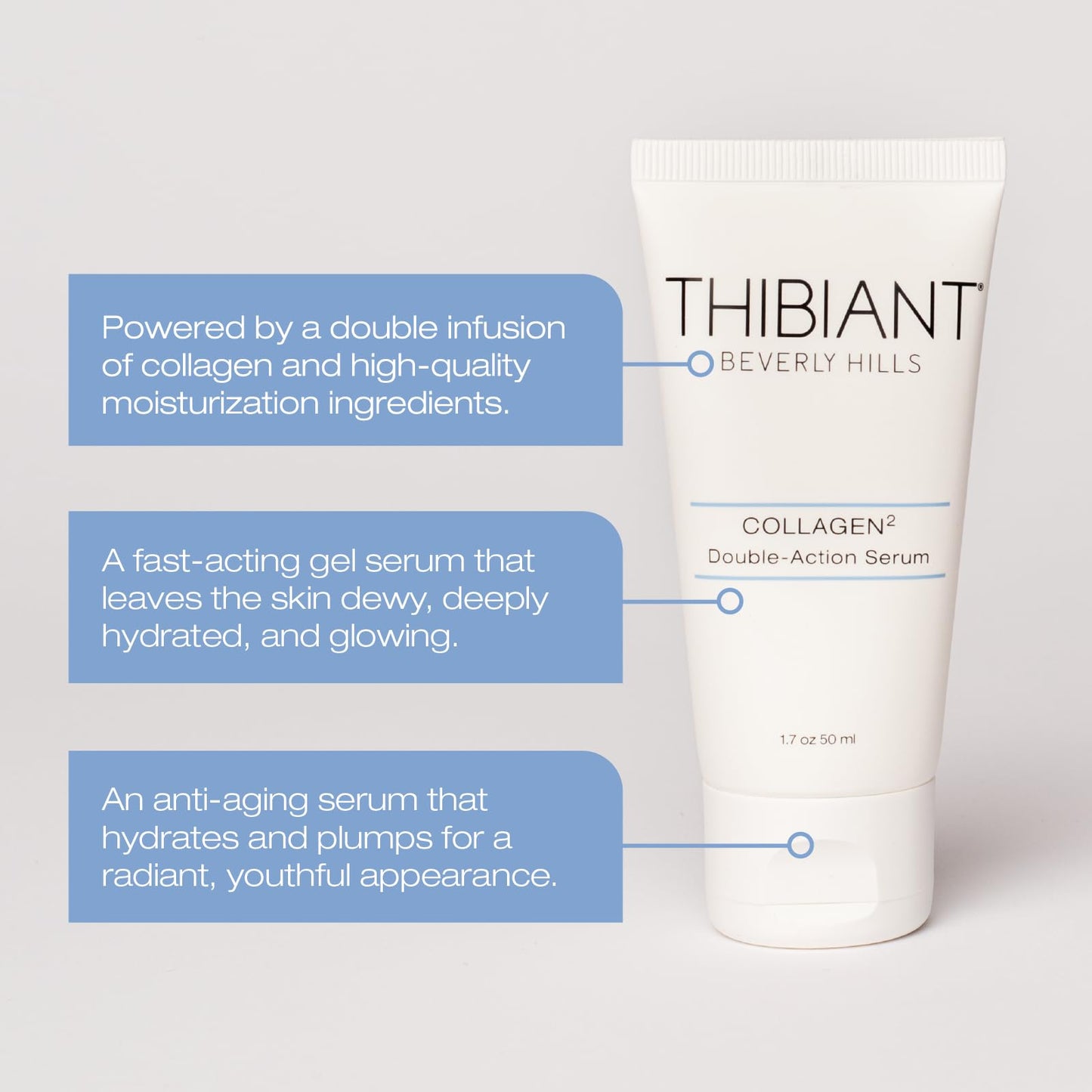 Thibiant Beverly Hills Collagen2 Double-Action Serum Anti-Aging Face Serum with Collagen, Hyaluronic Acid Serum for Face, Minimize Wrinkles & Fine Lines, Paraben Free & Cruelty-Free (1.7 Oz)