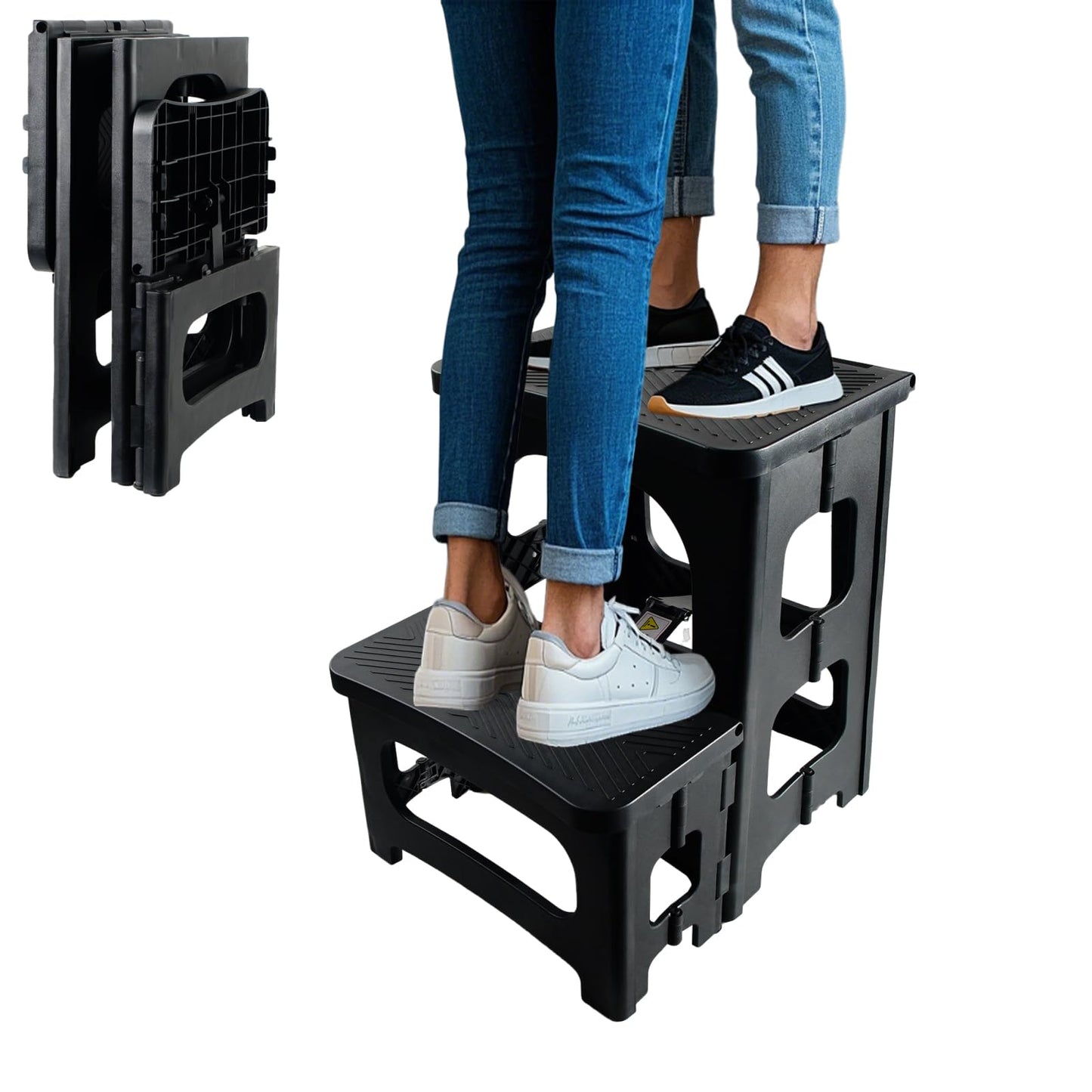 MavHubrix 2-Step Folding Stool Ladder,Non-Slip Portable Collapsible Step Stool for Kitchen Bathroom Home RV Closet Office, 16.5" Heights, Holds 300 lbs,Foldable Lightweight Design only 4.6Ibs (Black)