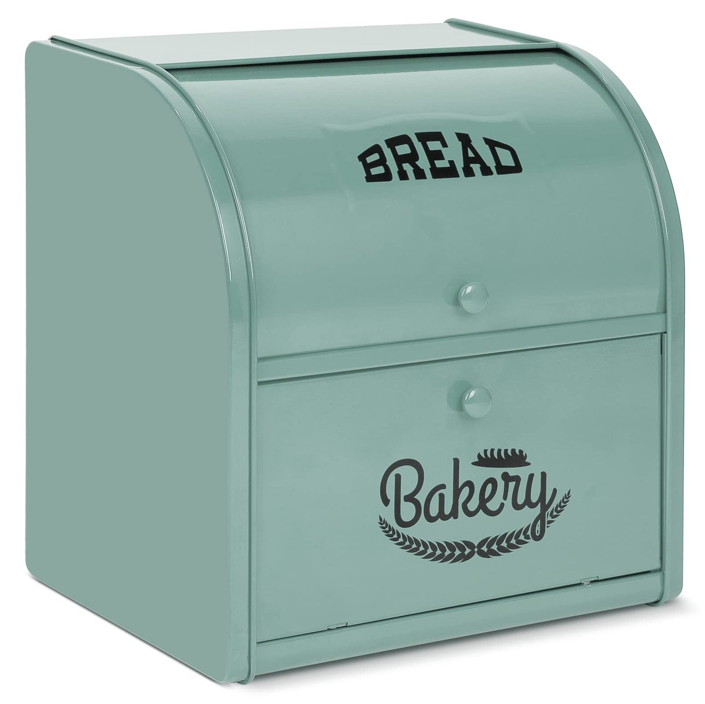 Pitmoly Stainless Steel Bread Box, 2 Layer Roll Top Bread Boxes, Large Capacity Food Storage Container for Kitchen Counter, Metal Bread Bin, Bread Holder for Countertop 11.8" x 9.6" x 12.8" (Green)