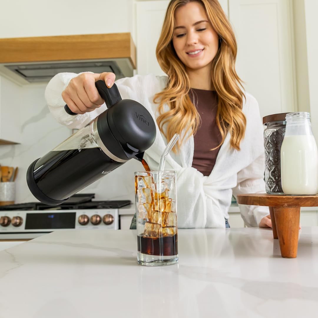 VINCI Cold Brew 360 Glass Coffee Maker – Patented Dual Filter Technology for Faster Brewing – Iced Coffee Pitcher (1.4 Liter / 47 oz)
