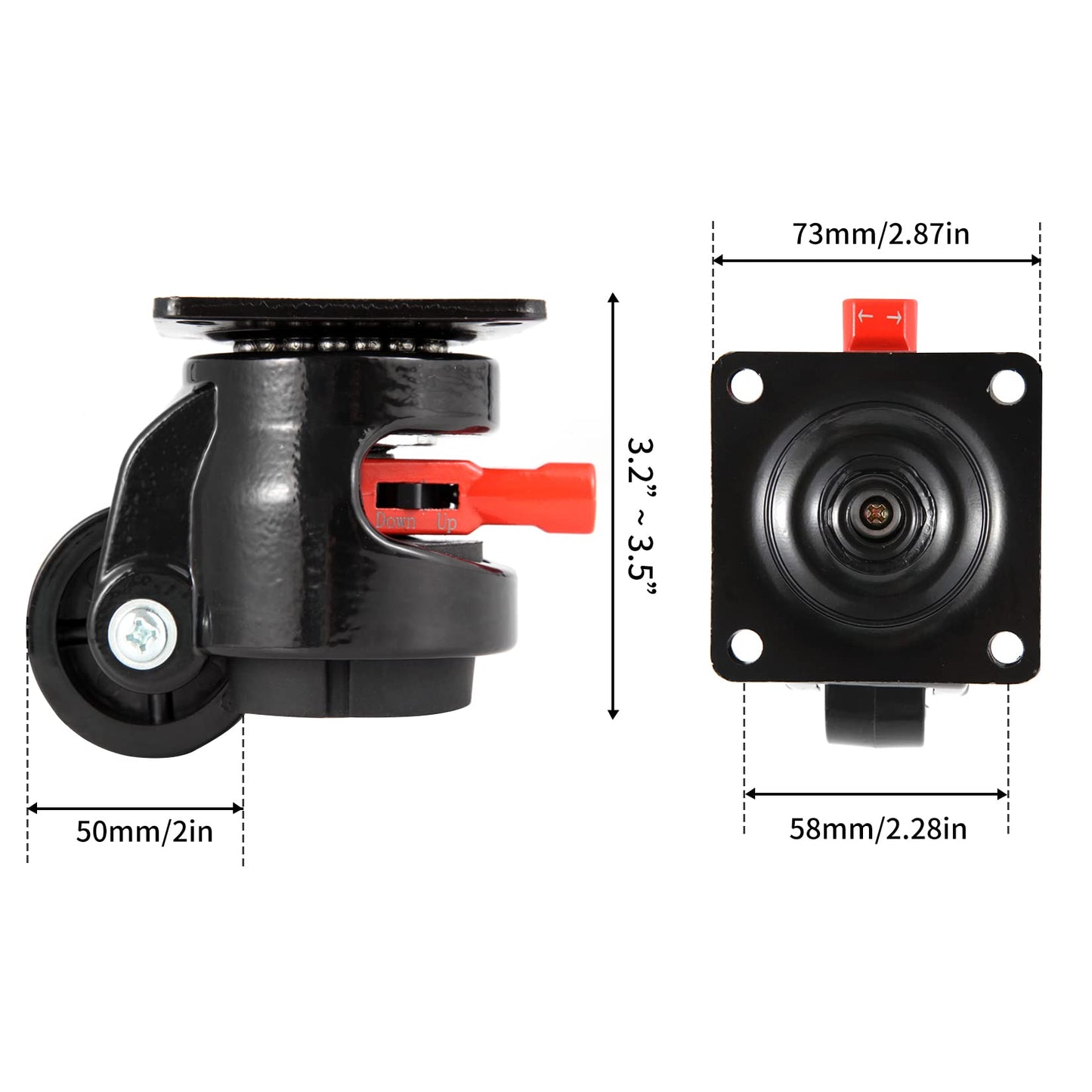 Nefish Heavy Duty Leveling Machine Casters 2200 LBS, Upgraded Ratchet Arm Design Leveling Retractable Castors Set of 4, Aluminum Base & Industrial Grade Rubber Workbench Caster for Industrial, Machine