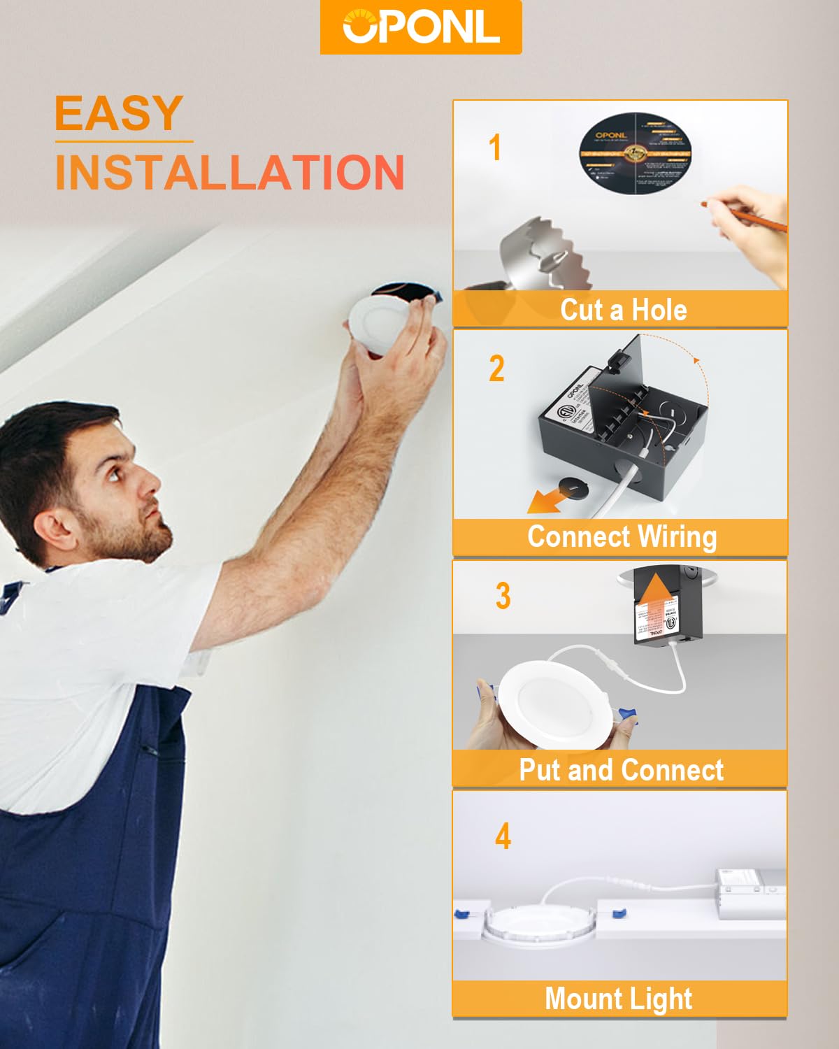 OPONL 12 Pack LED Recessed Lighting 4 Inch with Junction Box, 5CCT Ultra-Thin Recessed Light, 700LM High Brightness, Dimmable Canless Wafer Downlight, 8W, FCC&ETL