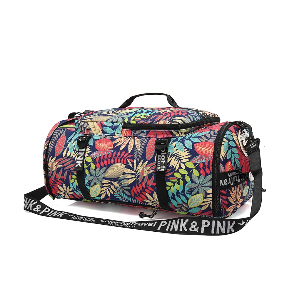Kalesi Floral Gym Duffle Bag Backpack 4 ways for Women Waterproof with Shoes Compartment for travel Sport Hiking laptop Lightweight