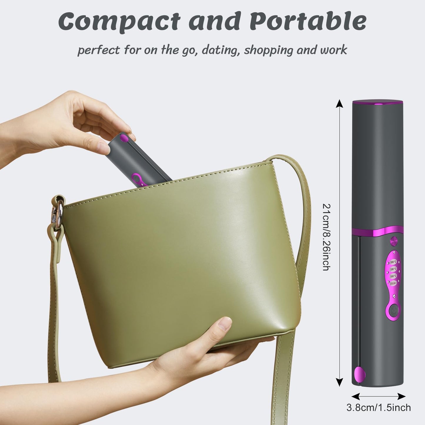 Portable Hair Straightener Cordless with Safety Lid，Fast Heating Flat Iron，Cordless Hair Straightener 2 in 1 for Straightening and Curling, 5000mAh Battery Operated Curling Iron for Travel