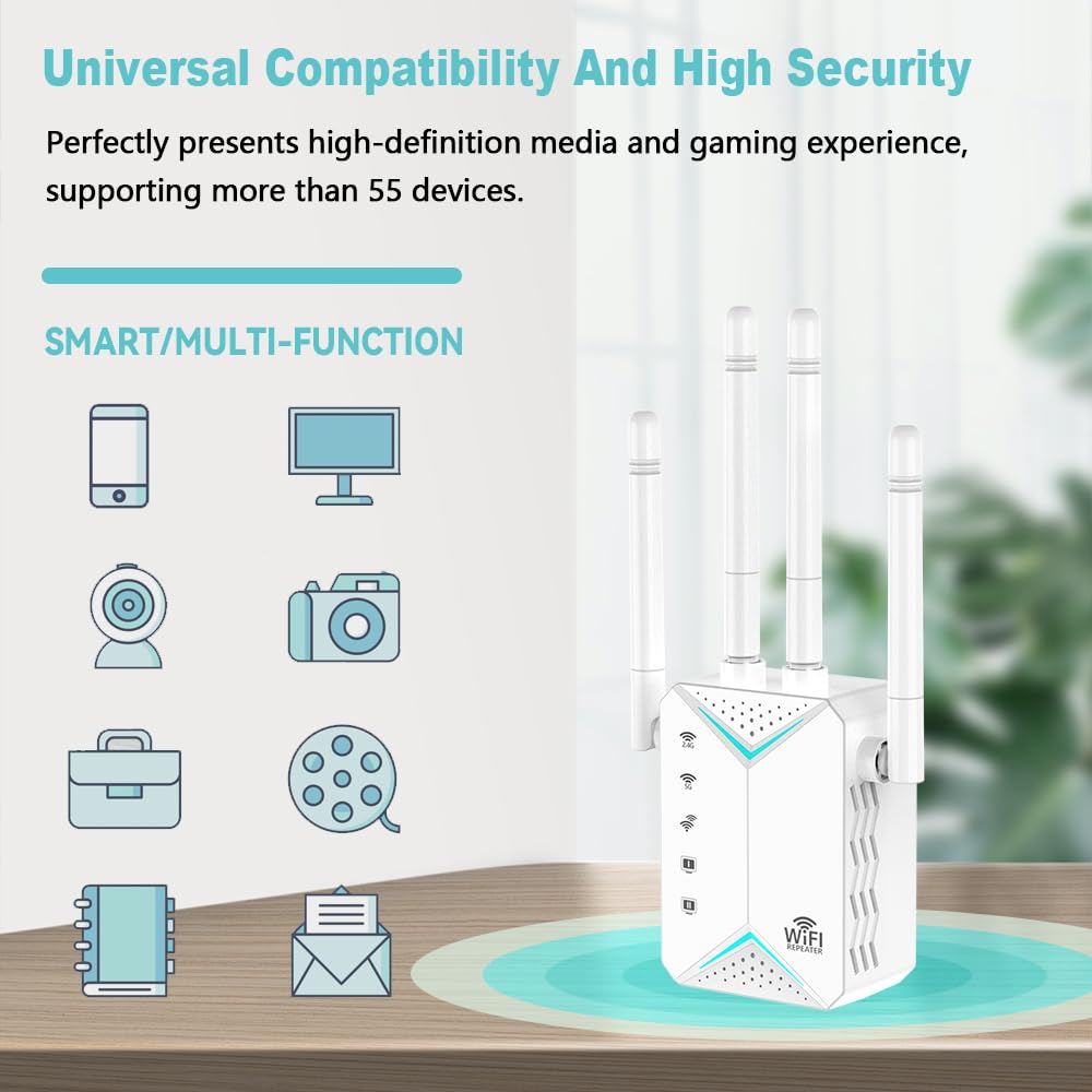 2025 WiFi Extender Signal Booster for Home - 1200Mbps Dual Band, Covers 12880 Sq Ft & 108 Devices, Long Range Internet Booster with Ethernet Port, Easy Setup