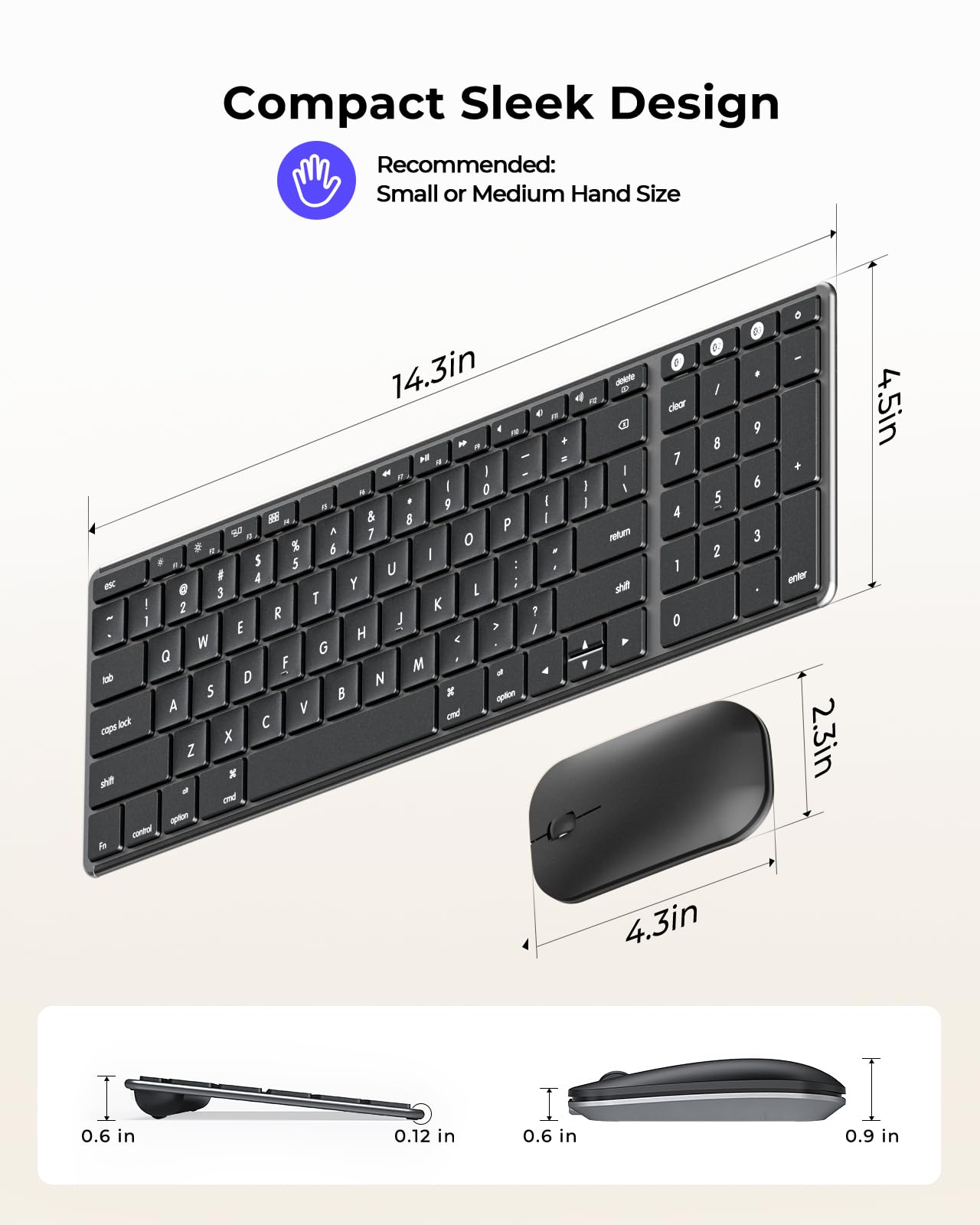 Wireless Bluetooth Keyboard and Mouse for Mac, Multi-Device Rechargeable Slim Keyboard and Mouse Stainless Steel Full Size, Compatible with MacBook Pro/Air, iPad, iMac - Space Gray
