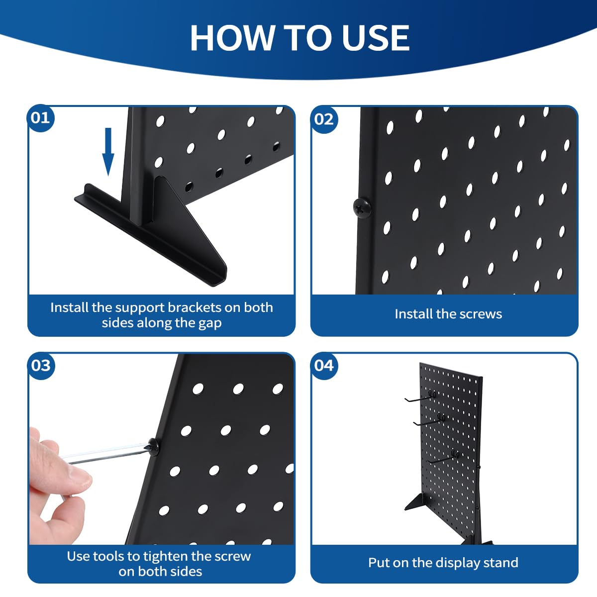 2Pcs Metal Pegboard Display Stand with 24 Peg Hooks for Craft Shows & Fairs,Black Jewelry Retail Display Rack for Selling Accessories,Display Stands for Earring,Pin Stands,Retail Vendors(16*12inch)