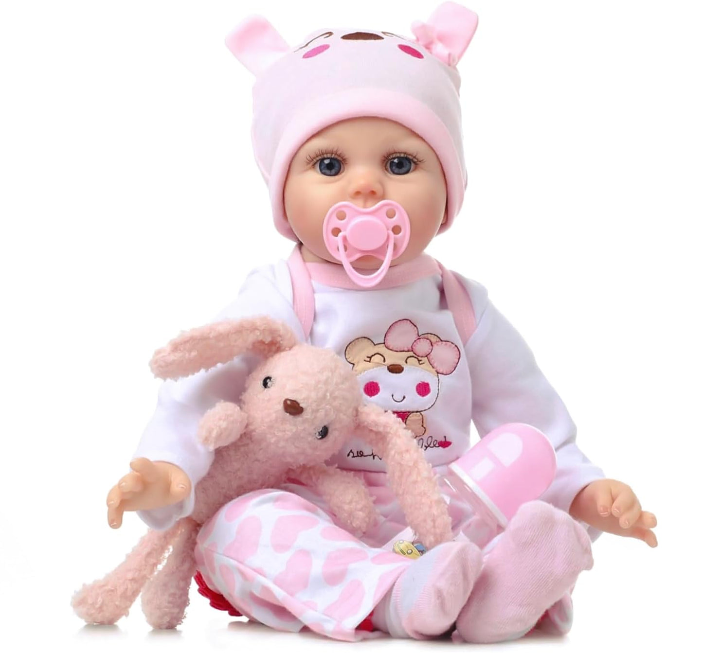 Realistic Reborn Baby Doll Girl 22", Sweet Real Life Like Bebes de Silicona Reales Handmade, Lifelike Reborn Doll Soft Vinyl Weighted Gift Set with Birth Certificate & Feeding Kit Toys for Kids Age 3+