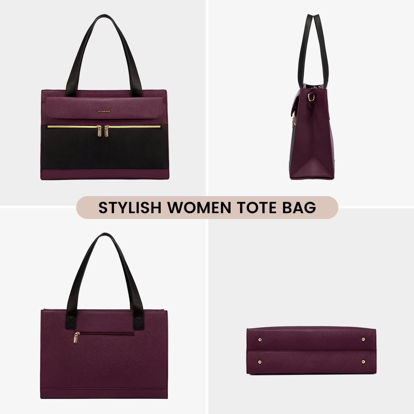 LOVEVOOK Laptop Bag for Women 15.6 Inch Laptop Tote Work Bag Professional Leather Computer Briefcase Waterproof Business Teacher Office Bag Handbag