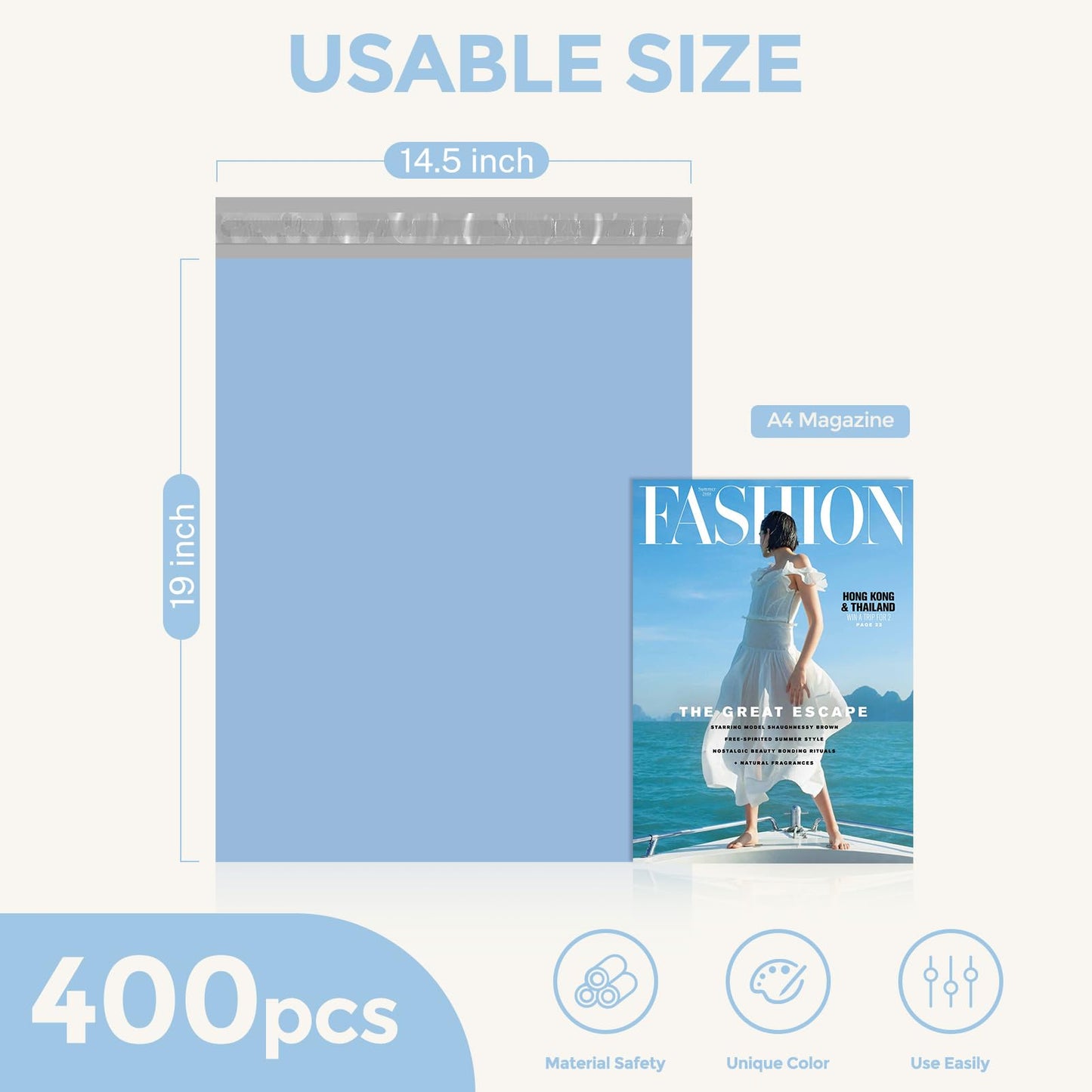 Metronic Poly Mailers 14.5x19 400pcs, Large Shipping Bags for Clothes Bulk, Self-Seal Mailers Poly Bags Shipping Envelopes for Small Business, Waterproof Packaging Mailing Bags, Light Blue