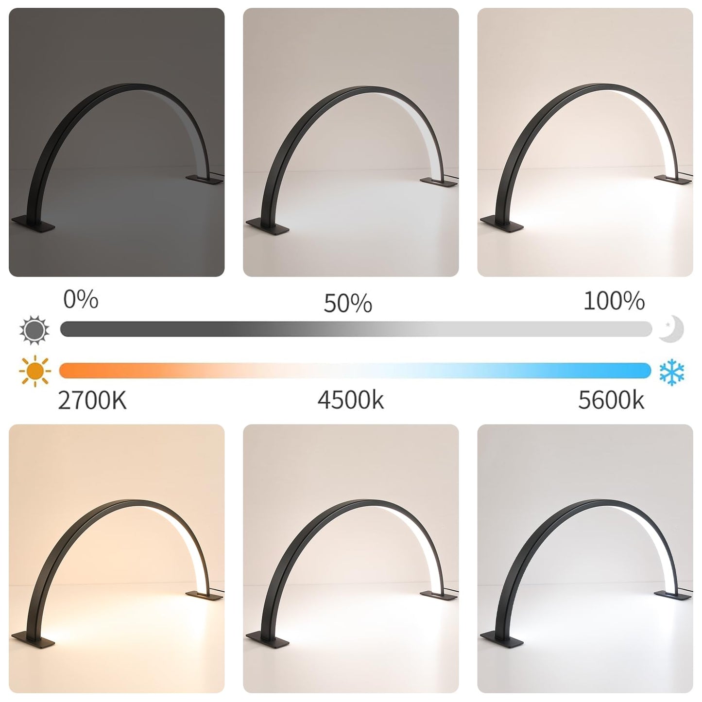 eccuslon Half Moon Light for Nail Desk, 29" 50W Professional LED Light with 3 Color Temperatures & Dimmer, Multi-Purpose Lighting for Eyelash Extensions, Nail Art, Tattoos, Reading (Black)