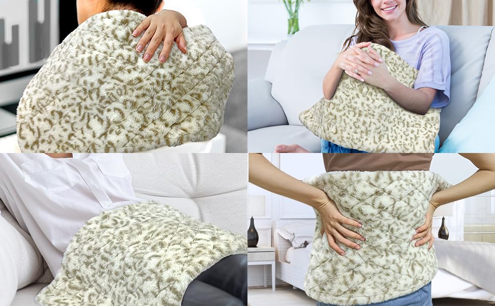 UNOWIX Full Weighted Heating Pad - Plush 2.3LB Hot Heated Pad for Back Pain Relieve, 12 Heating Levels, 8 Timer Settings, Holiday Gifts for Women Men Mom Dad (Leopard Print, 12''×24'' BB)