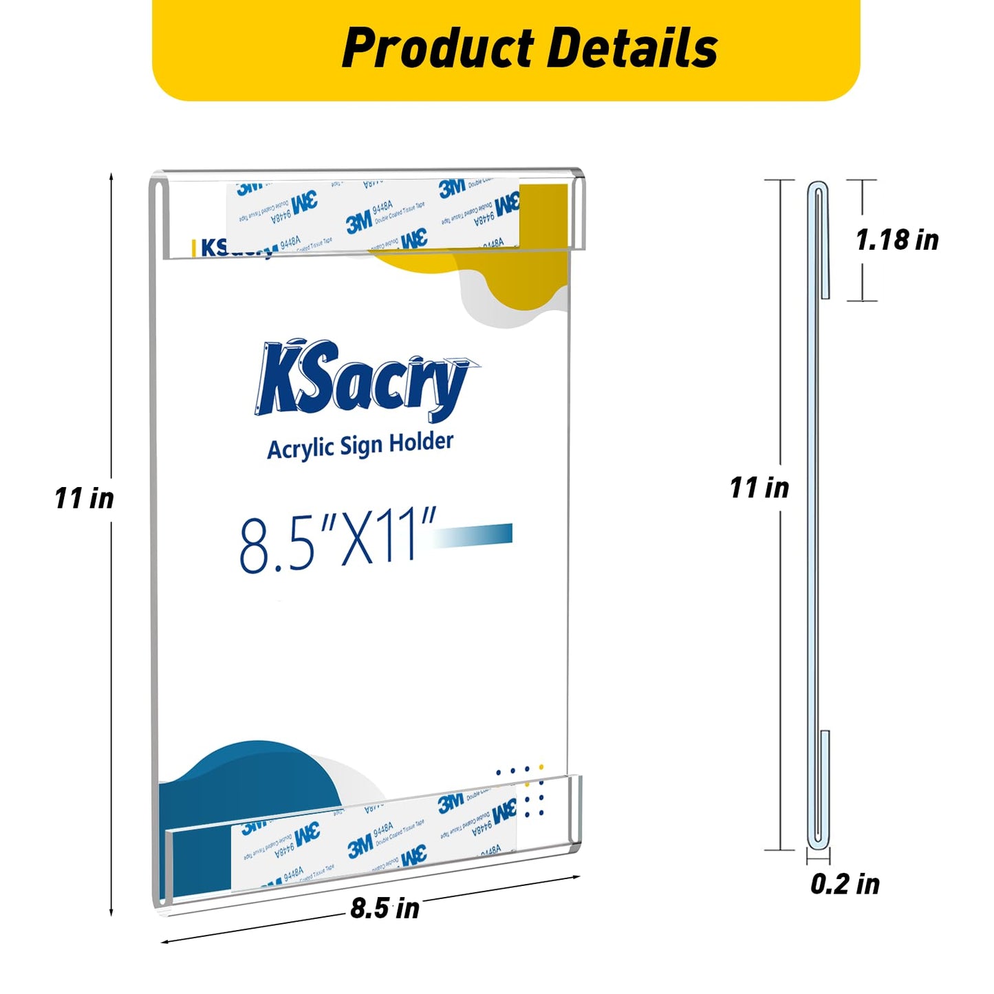 12 Pcs Acrylic Sign Holder 8.5 x 11, Vertical Wall Mount Sign Holders with 3M Adhesive, Clear Plastic Frames Paper Display Sign Holders for Office, Home, Store, Restaurant - No Drilling