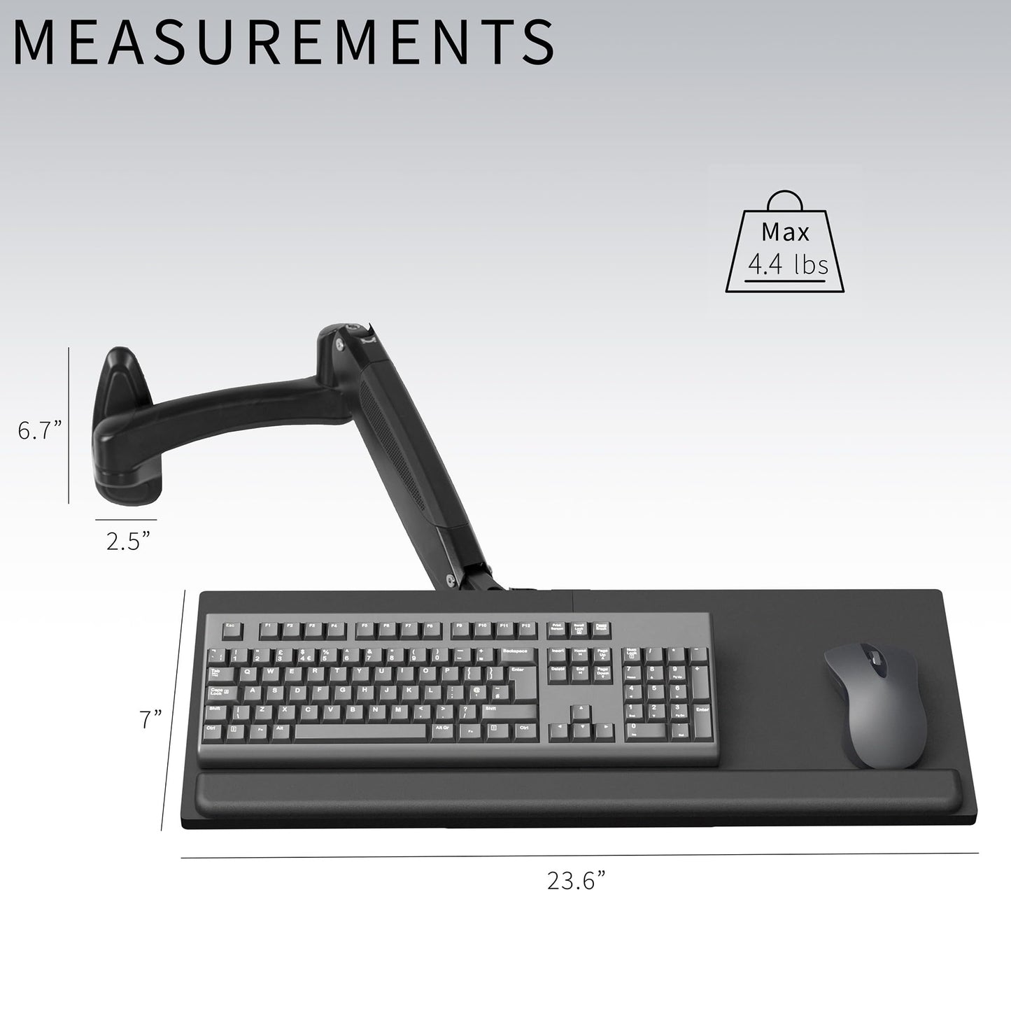 VIVO Sit-Stand 24 Inch Pneumatic Spring Keyboard and Mouse Tray Wall Mount, Counterbalance Height Adjustable Typing Platform, Ergonomic Tilt, Black, MOUNT-KB35B
