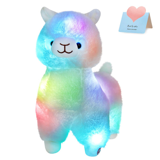 Bstaofy 14" Light up Llama Stuffed Animal Plush Toy LED Soft Blushing Alpaca Night Light for Kids Christmas Birthday Halloween Festival Gifts