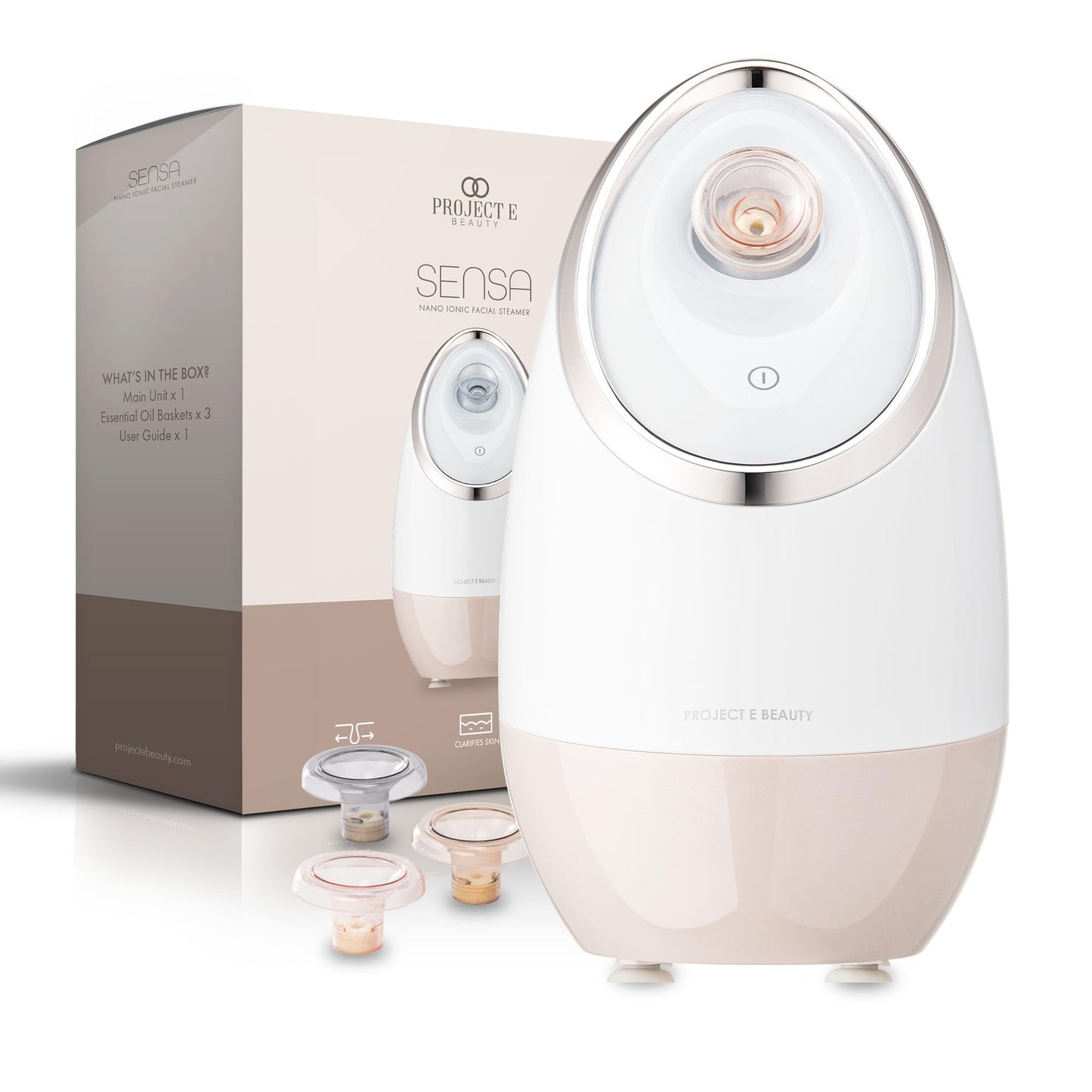 Sensa | Nano Ionic Facial Steamer by Project E Beauty | Deep Pore Cleansing | Warm Mist Sprayer | Detoxify & Clarify Complexion | Moisturize & Hydrate | Home Face Sauna | with 3 Essential Oil Baskets