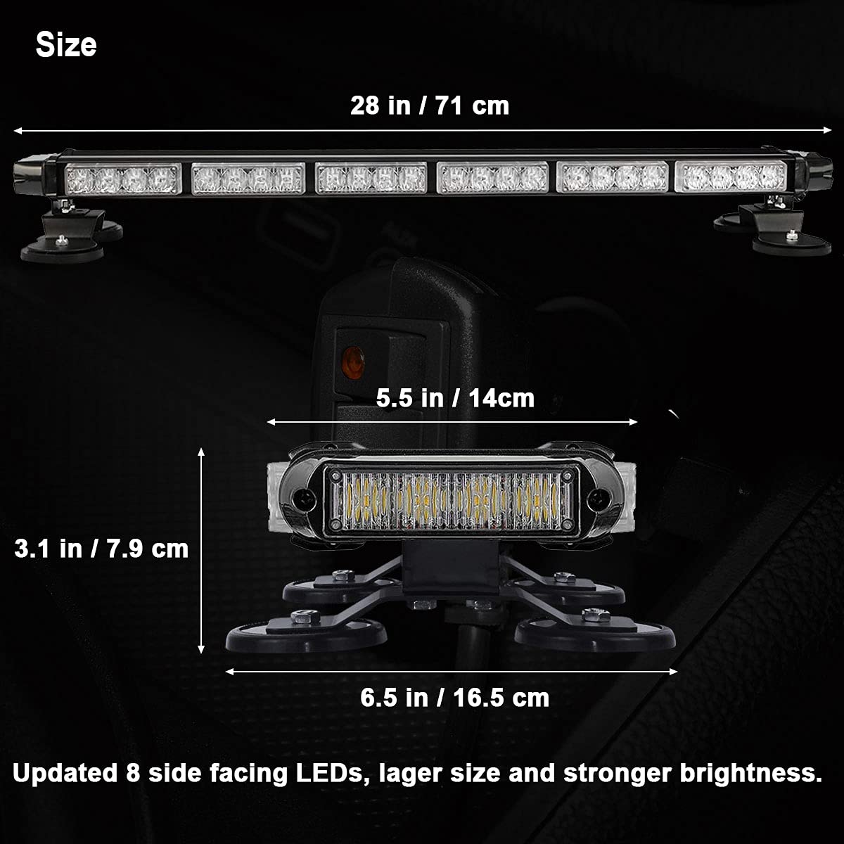 WOWTOU Rooftop Safety Flashing 56 LED Amber White Emergency Light Bar for Construction Vehicles Tow Trucks Snow Plows, Strong Magnetic Strobe Beacon Lights
