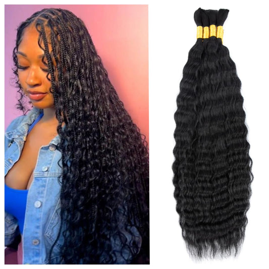ZVBULK Super Wave Bulk Human Hair Wet and Wavy Braiding Hair - French Braiding Hair, No Weft, 100% Virgin, Boho Braids (Natural Black, 18 Inch) - 100g (1Pack-4PCS)