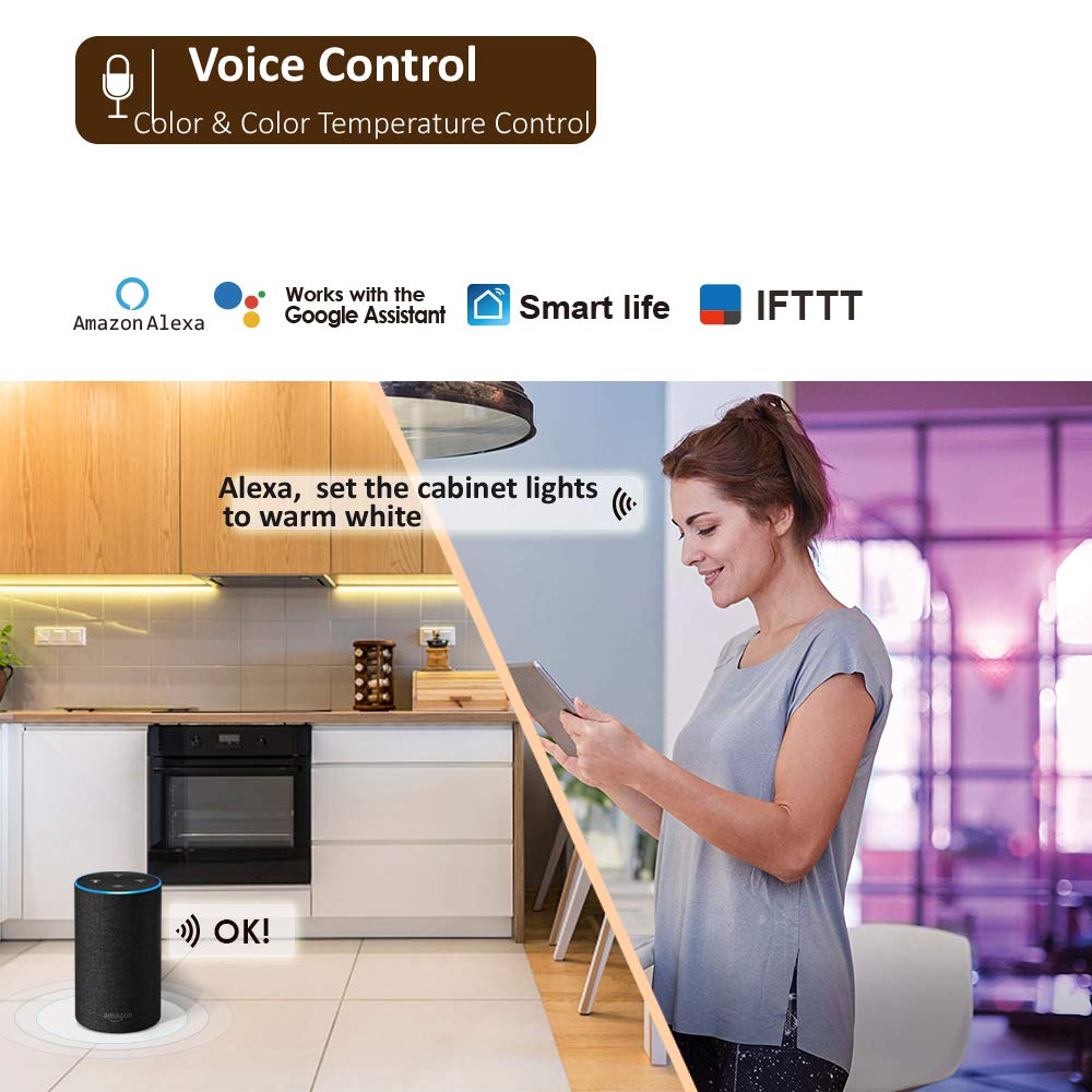Smart Under Cabinet Lighting App, Alexa & Google Compatible Cabinet Lights – Linkable with Timer Under Counter Lights Fixtures for Kitchen, Book Shelf, Show Case (6 Lights Bar Kit)