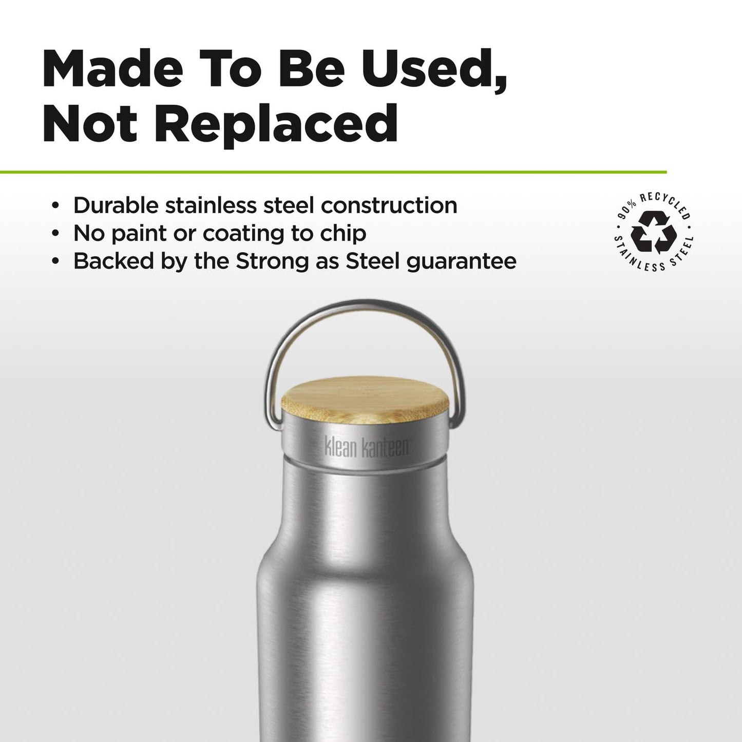 Klean Kanteen Rise Reflect Insulated Water Bottle - Reusable Water Bottle for Quick Hydration - Vacuum Insulation - Dishwasher-Safe - Bamboo Cap - Stainless Steel - 12 oz