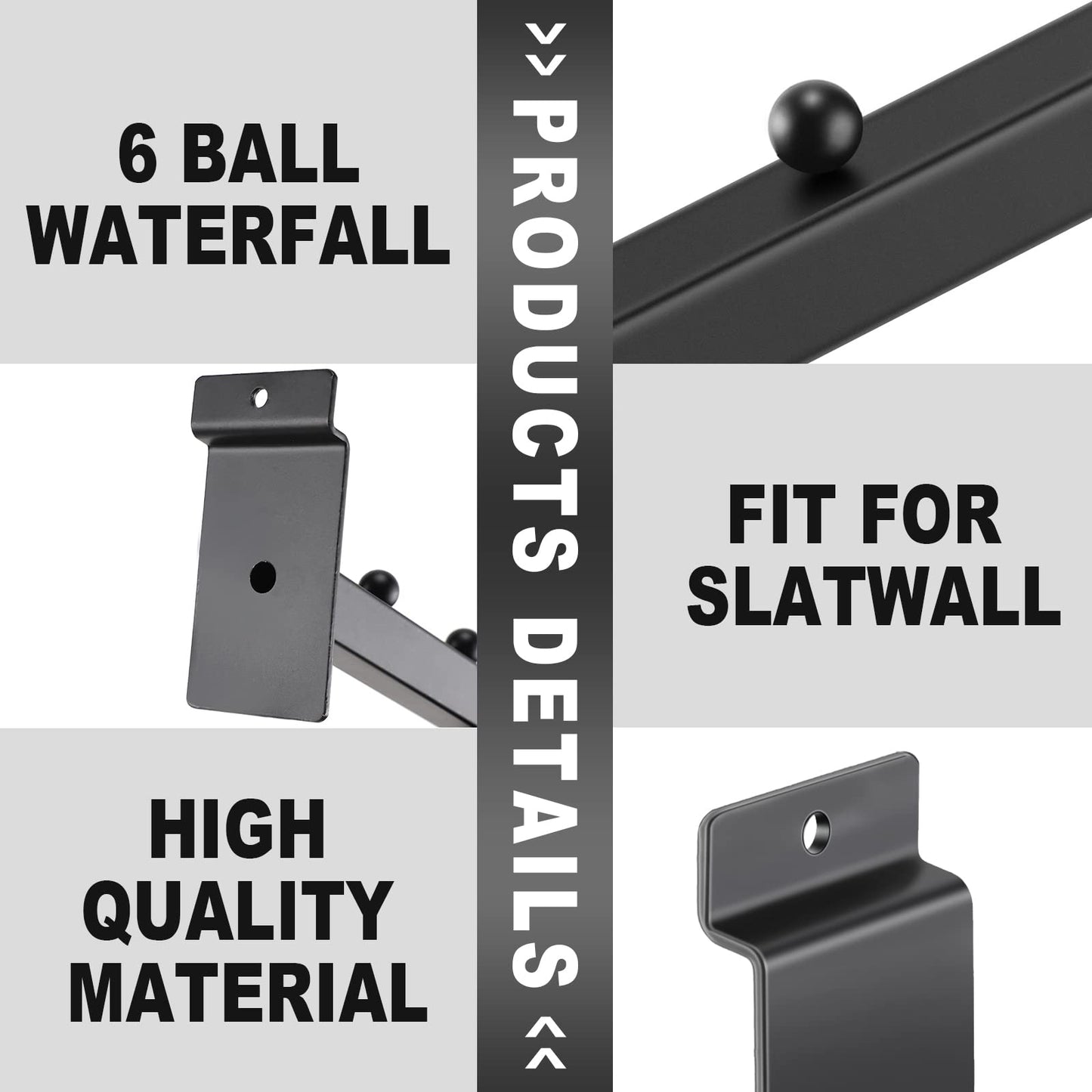 Tatuo 10 Pack 6 Ball Waterfall for Slatwall, 12 Inch Slat Wall Accessory Slatwall Hooks and Hangers for Clothing Retail Garage Shop Display (Black)