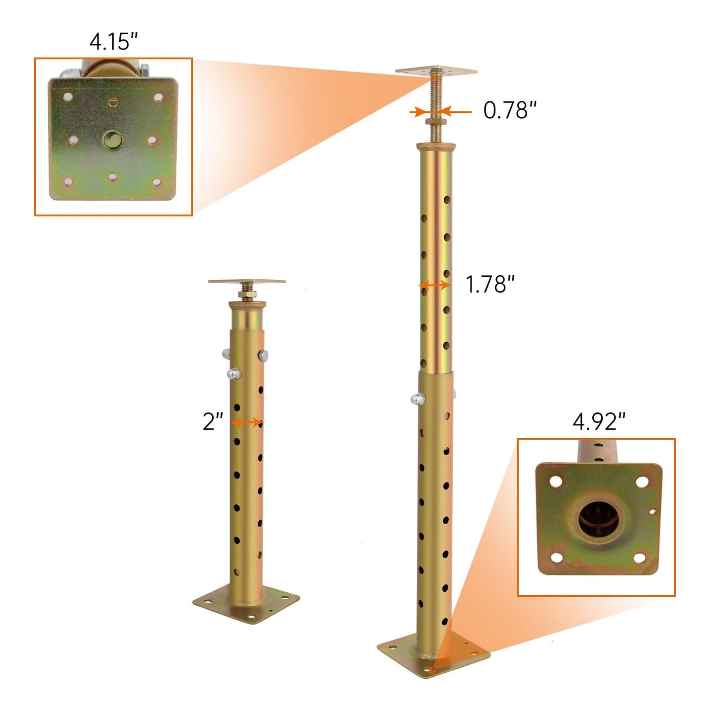 2 Pcs Adjustable House Floor Jacks, 18"-36”(1'5"-3') Height Range, Heavy Duty Support Joist Beam Basement Jack Post Pole for Leveling, Maximum Height Capacity 5570lbs, Galvanized