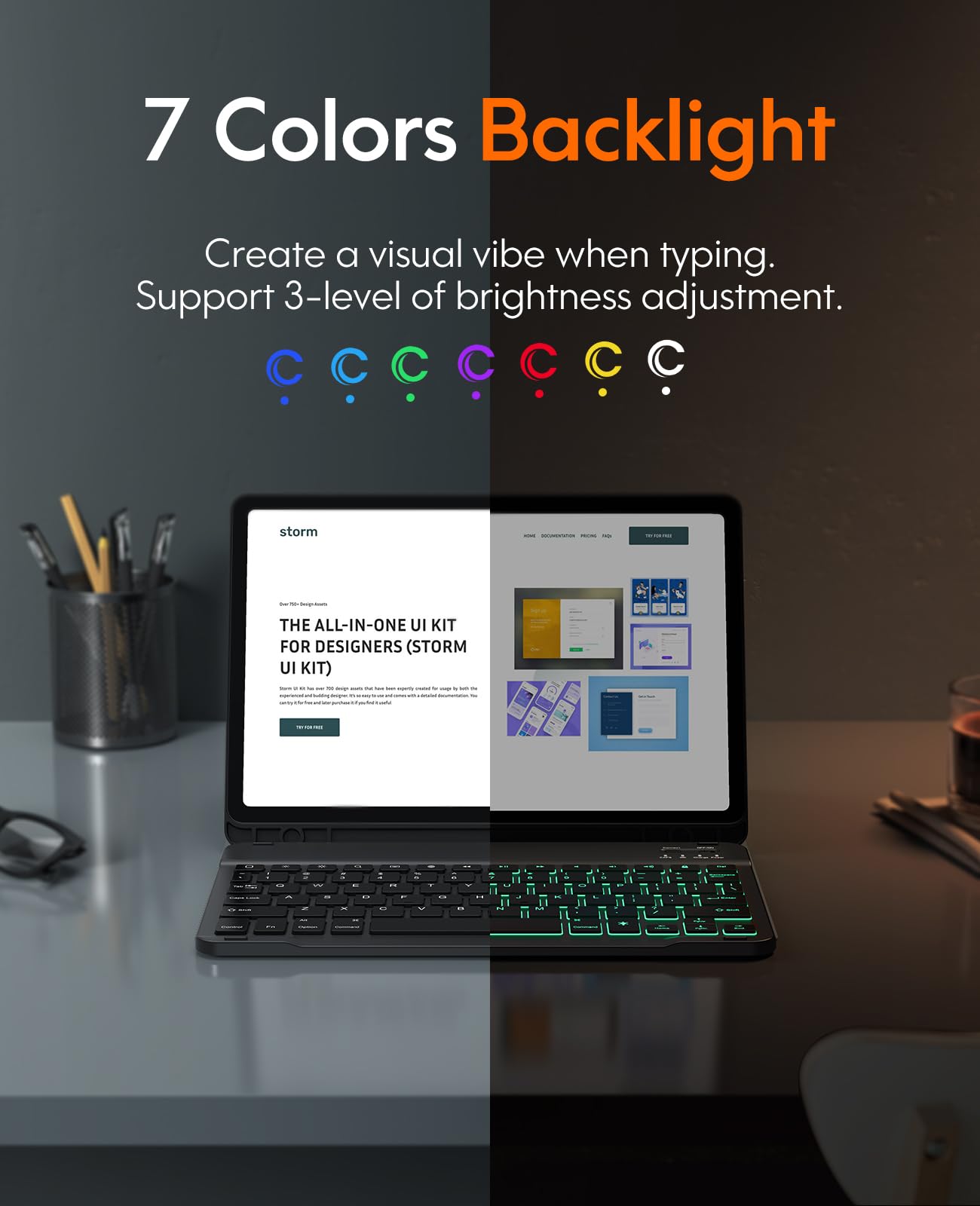 CHESONA Galaxy Tab S9 Fe Case with Keyboard, Galaxy Tab S9 Keyboard Case, Magnetic Detachable & 7-Color Backlit Wireless Keyboard, Slim Folio Case with S Pen Holder, for S9 Fe 5g 10.9''/S9 11'', Black