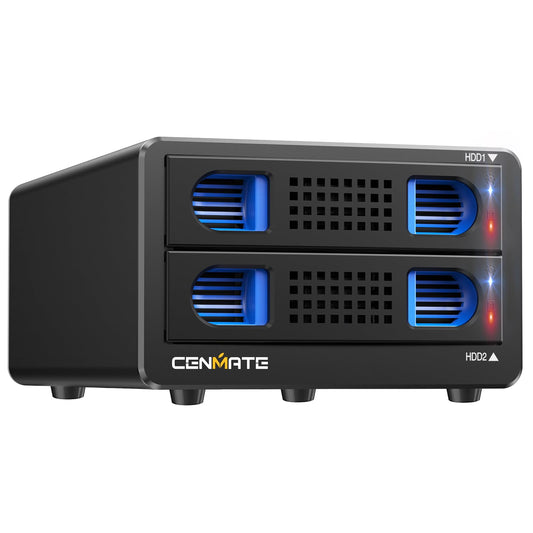 CENMATE Aluminum Dual Bay Hard Drive RAID Enclosure with Cooling Fan for 2.5“/3.5" SATA HDD/SSD with USB A/C 3.0, Tool-Free HDD Enclosure, 4 Modes(Support RAID 1/0/JBOD/NORMAL)