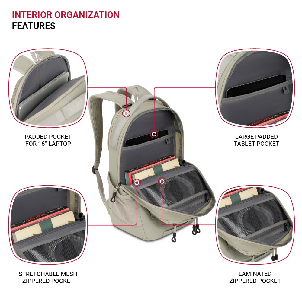 SwissGear Shield Laptop Backpack, Sage Gray, 18.5"x12"x6"
