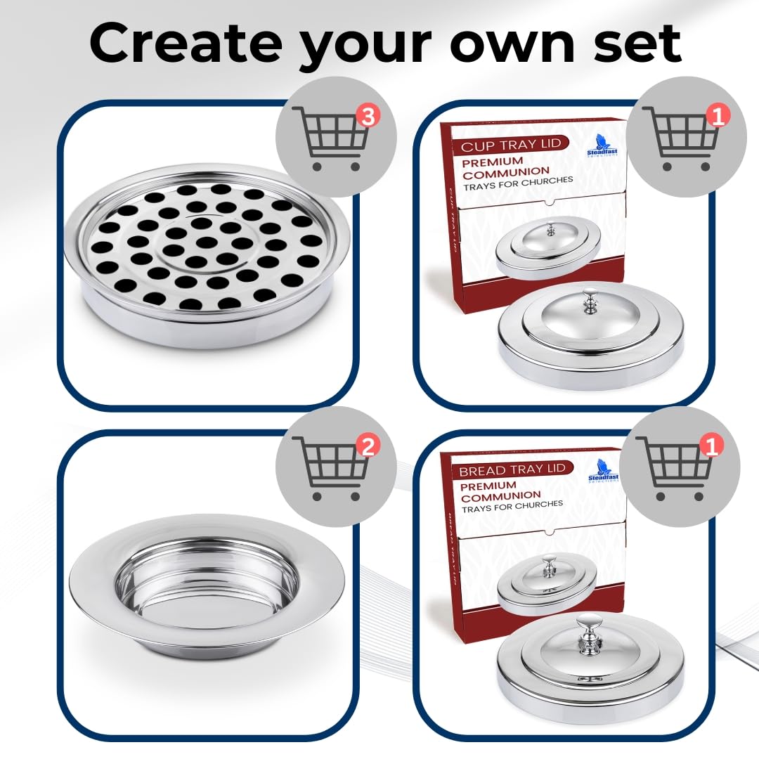 Steadfast Selections (Cup Tray Silver Premium Communion Trays for Churches | Stainless Steel Communion Set, Supplies | 40 Cup Tray | Church Communion Ware Sets