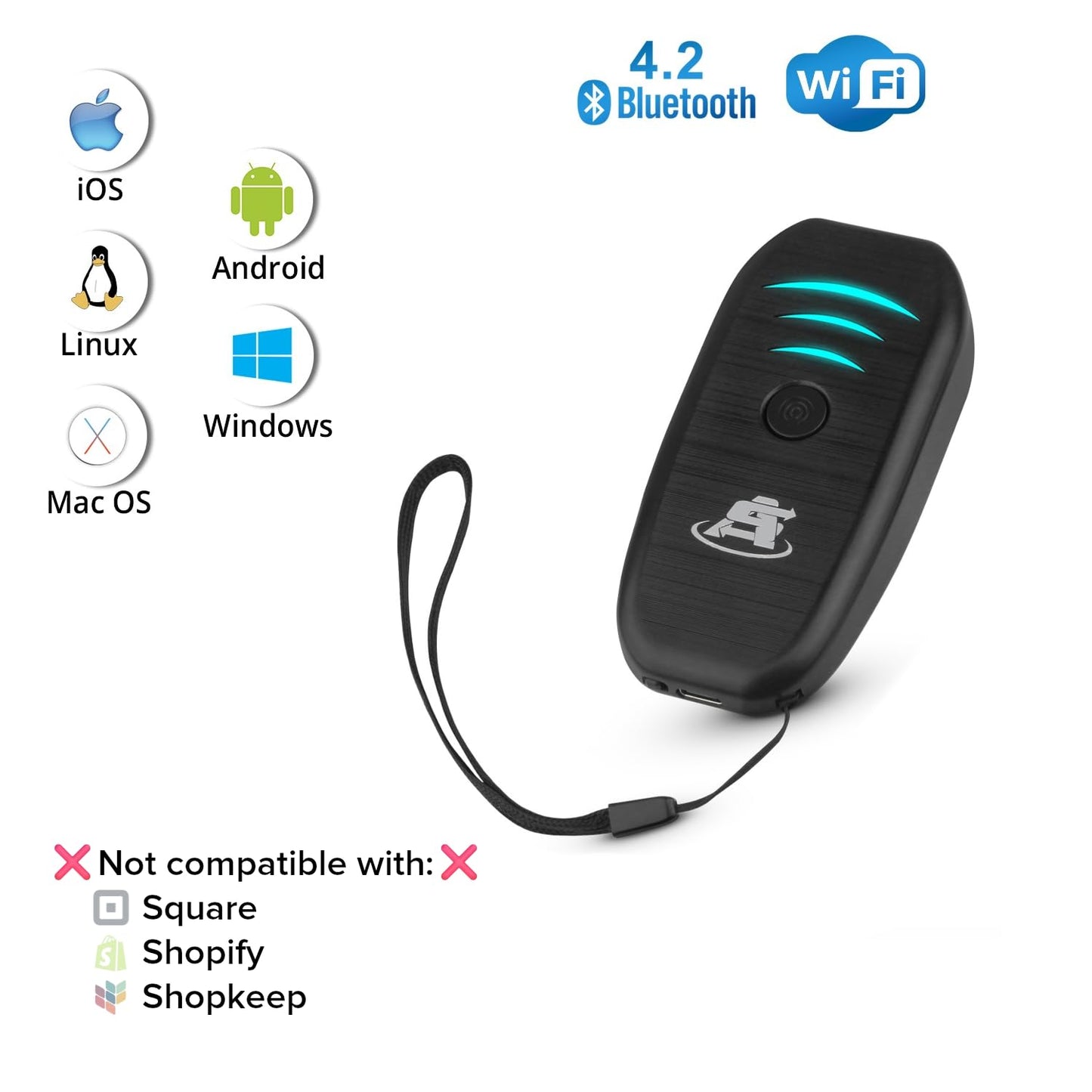 ScanAvenger Portable Mini-Wireless Bluetooth Barcode Scanner: Hand Scanners - Cordless, Rechargeable 1D & 2D Scan Gun for Inventory Management Wireless, Handheld USB QR (1D&2D Mini Barcode Reader)