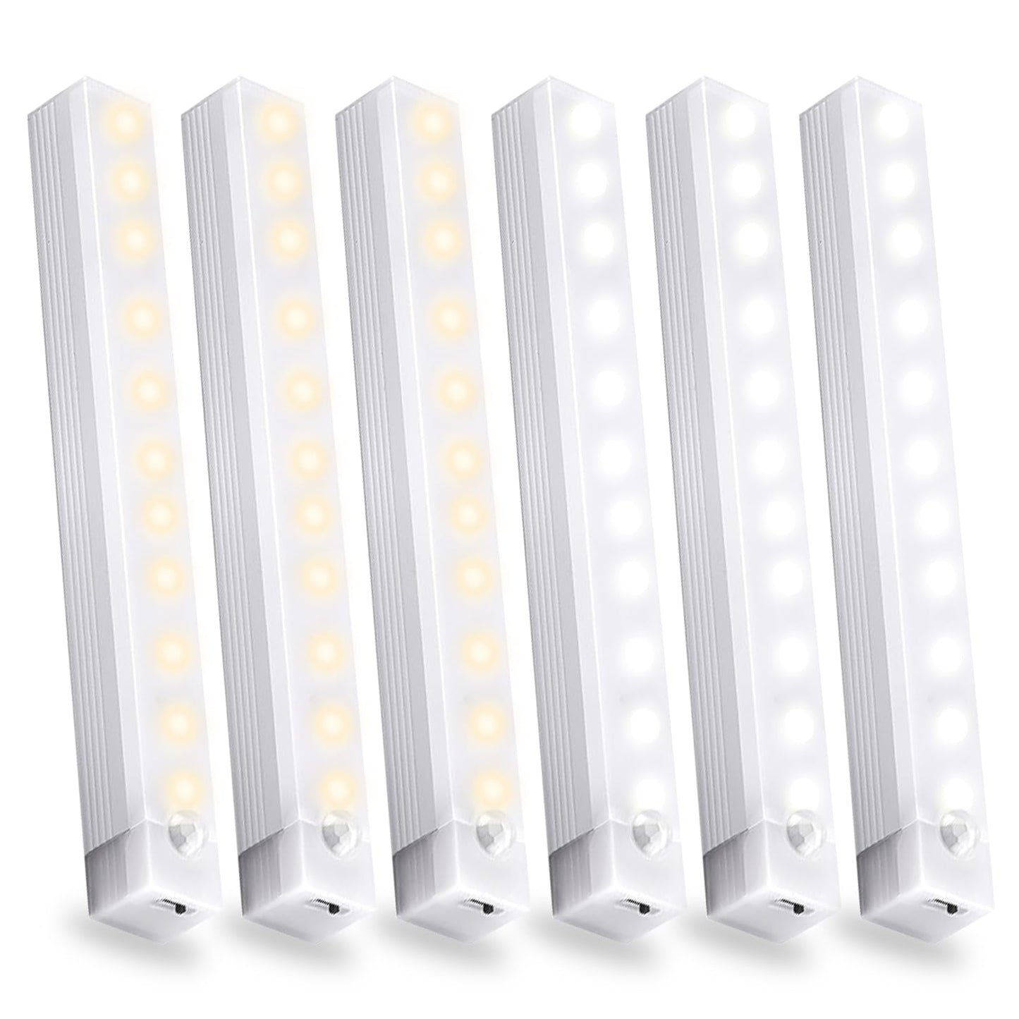 6 Pack Motion Sensor Under Cabinet Light, Magnetic Rechargeable 2 Color Under Counter Light, 8 Inch LED Closet Light for Stair Bedroom Cupboard