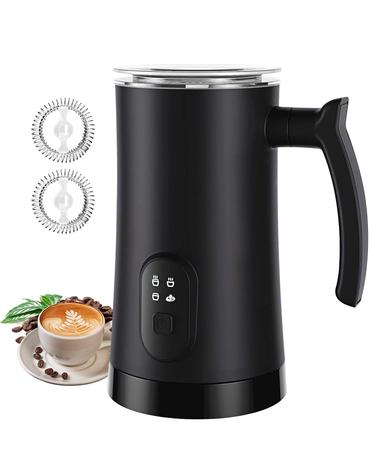 MUMAO Milk Frother, 4-in-1 Electric Milk Steamer, 350ml/11.8oz Automatic Frother for Coffee, Warm and Cold Foam Maker for Latte, Cappuccino and Hot Chocolate (Black)