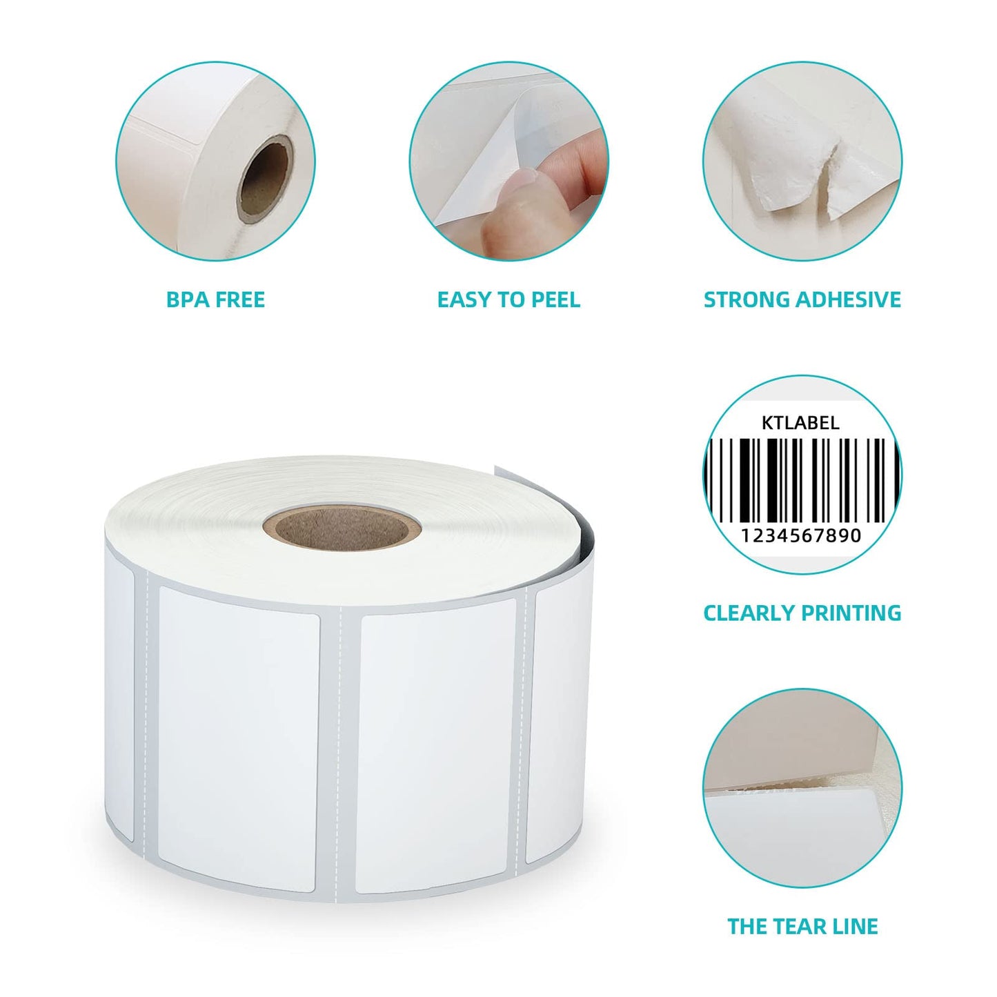 KingTac 3-Proof 1" Core(12,000 Labels) 2.25" X 1.25” Direct Thermal Labels - 12 Rolls,1000/Roll, Perforated Stickers for Barcode Address, Compatible with Zebra & Rollo & MUNBYN Desktop Printer