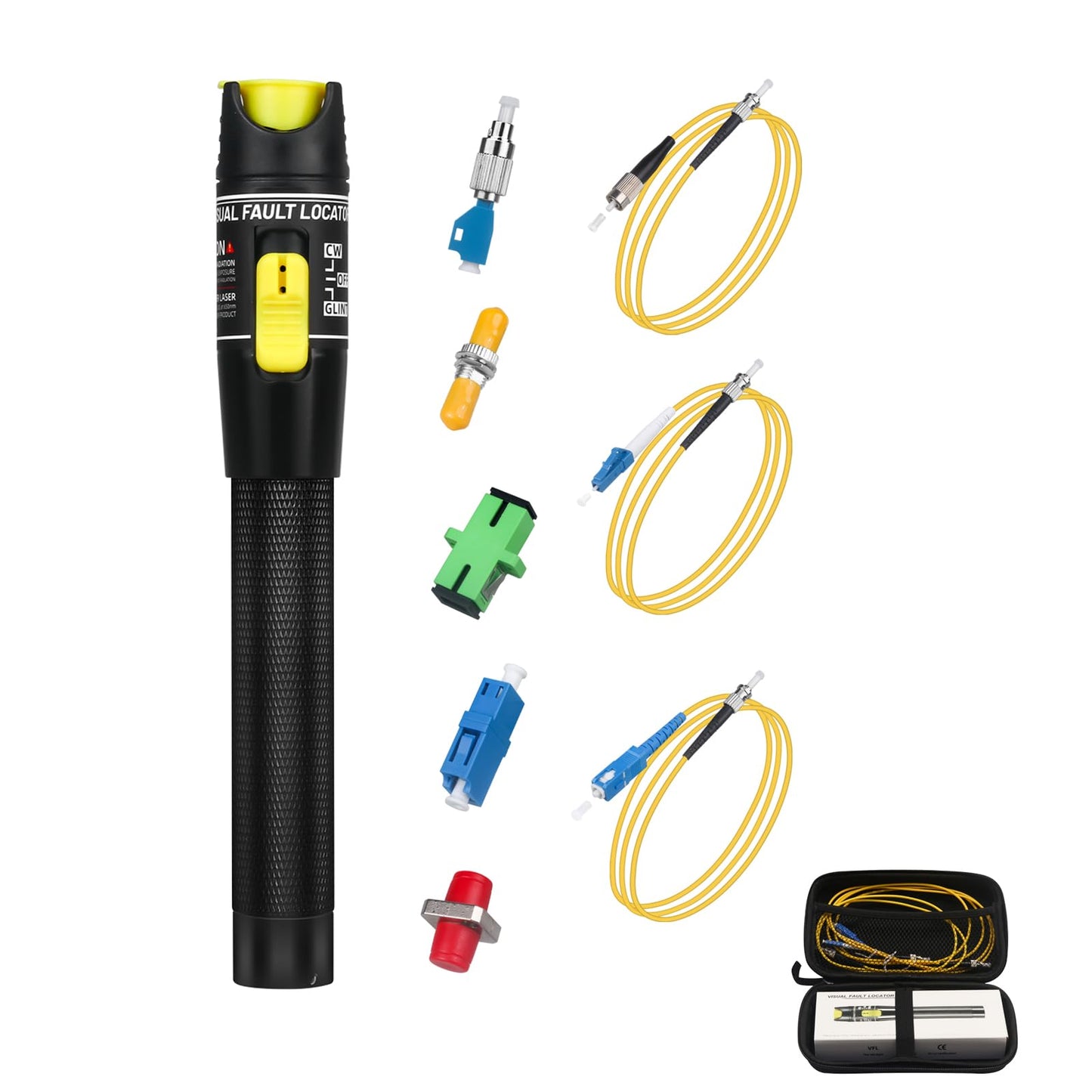 fyboptwu - Fiber Optic Cable Troubleshoot Kit - VFL-50 Visual Fault Locator &1pc FC to LC Adapter & 1pc LC, SC, ST, FC Coupler & 3 Short Patch Cords