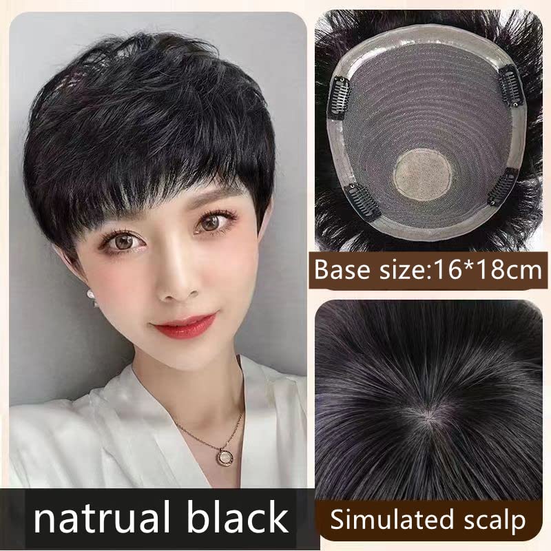 BESTOPPER Curly Hair Topper 100% Real Human Hair Topper Clip In/On Hair Pieces For Women Thinning Hair And Hair Loss (Straight-natural black)