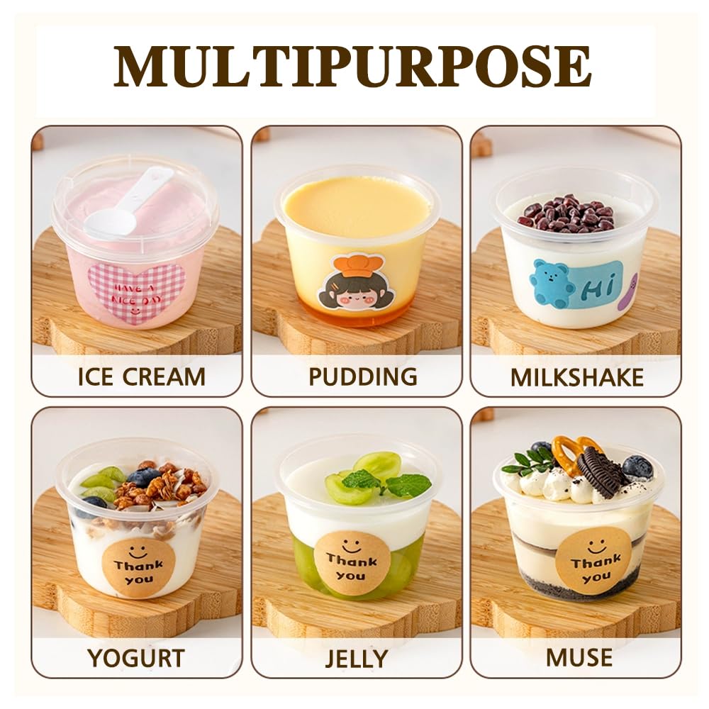 Nefocar 100 Pack 8oz Plastic Dessert Cups with Lids and Spoons, Clear Yogurt Parfait/Appetizer Cup with Lids for Party, Mini Round Dessert Cups with Spoons for Pudding/Jello/Milkshake/Fruit/Ice Cream
