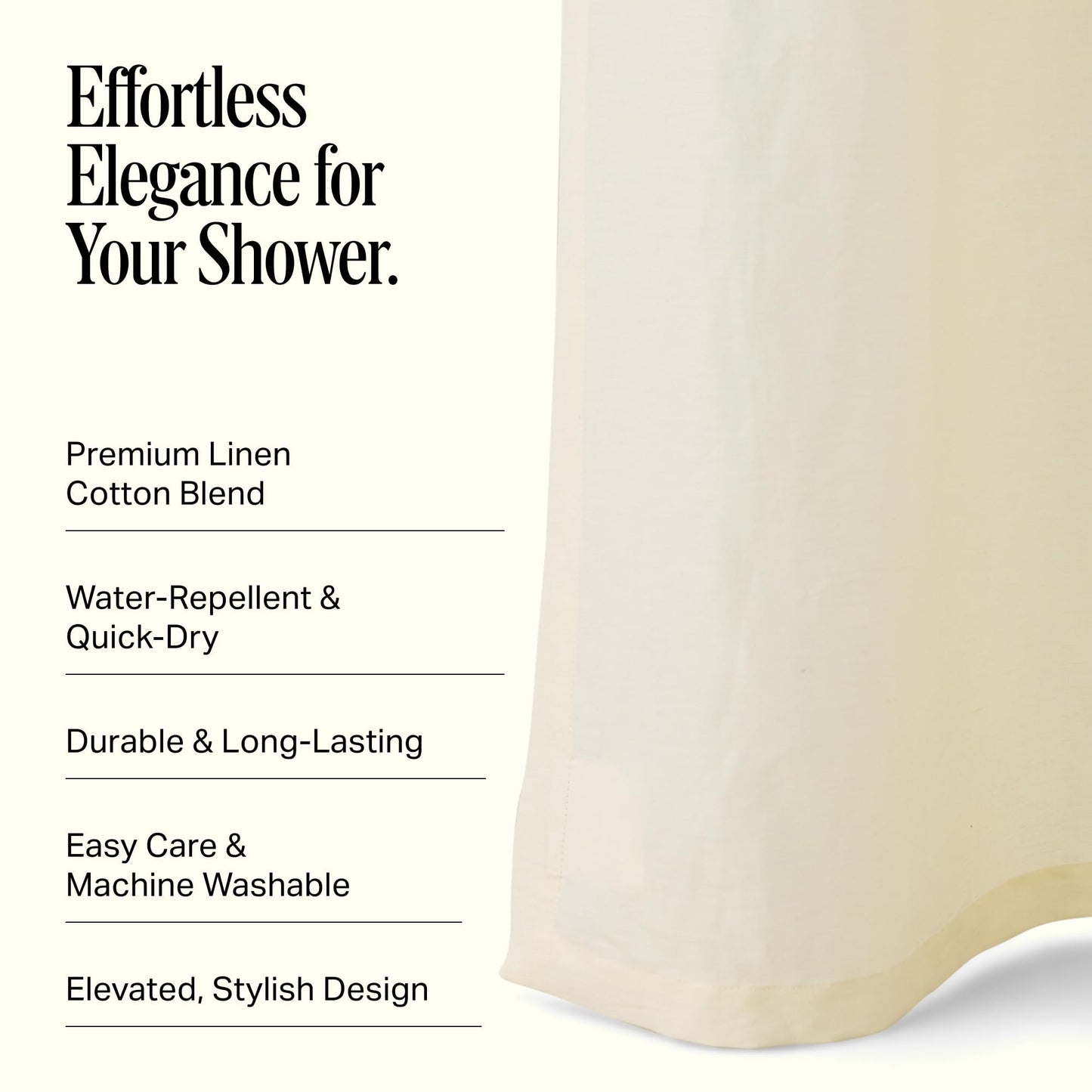 Preston Lane Stonebridge Linen Cotton Shower Curtain, 72" x 72" – 67% Linen 33% Cotton Blend, Fabric Bathroom Curtain with Reinforced Holes with Stitching, Made in Portugal, Alabaster