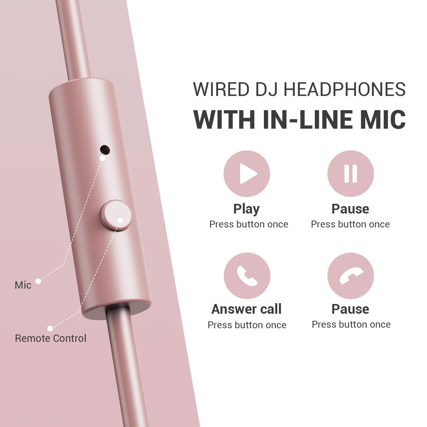 OneOdio Wired Over Ear Headphones Hi-Res Studio Monitor & Mixing DJ Stereo Headsets with 50mm Drivers and 1/4 to 3.5mm Jack for AMP Computer Recording Podcast Keyboard Guitar Laptop - Pink