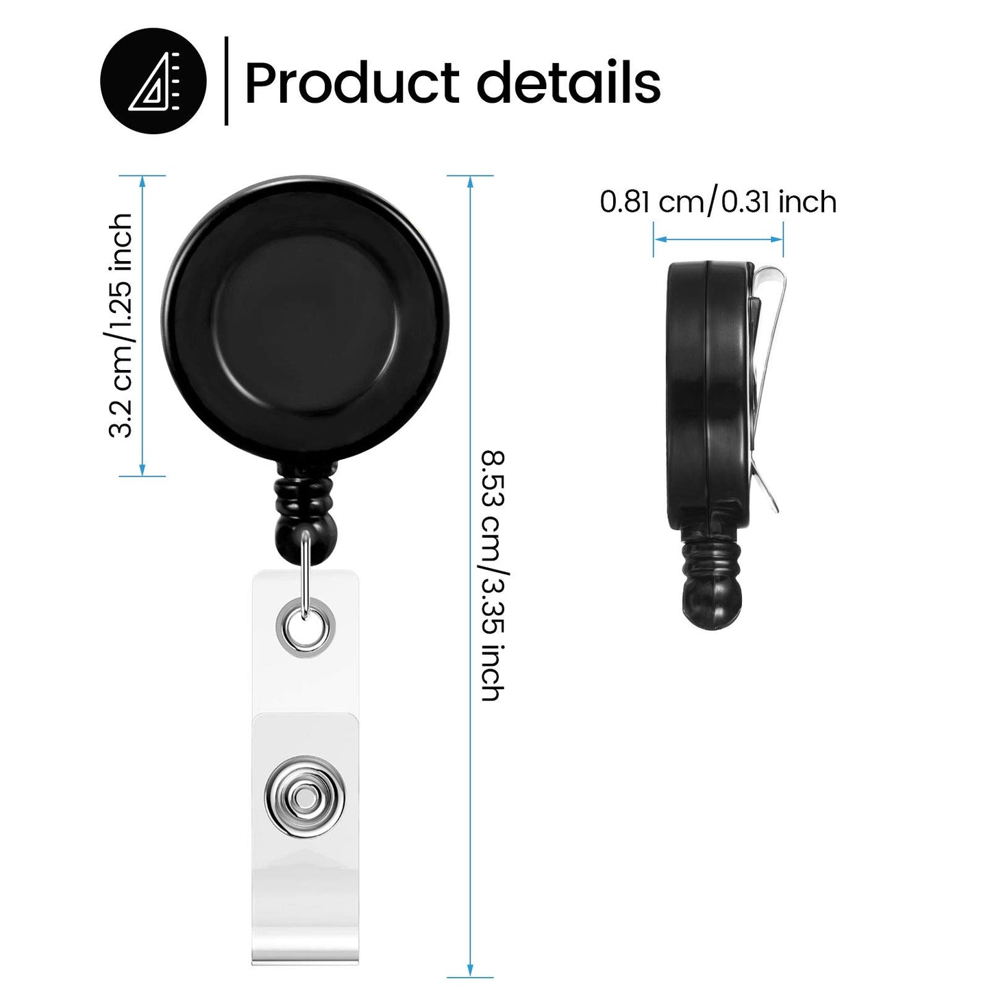 Zonon 100 Pcs Retractable Badge Reel Clips ID Card Holder Reel with Metal Belt Clip for Hanging Cards Key Chains, Name Badge Holders for Nurses Teachers Students (Black)