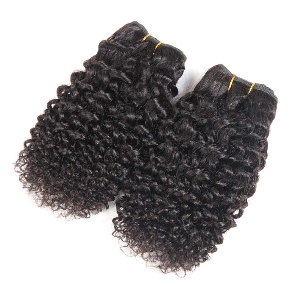 Brazilian Curly Bundles Human Hair Brazilian Kinky Curly Weave 4 Bundles Human Hair 100% Unprocessed Brazilian Virgin Human hair Natural Color (Curly Bundles, 4x10 Inch)