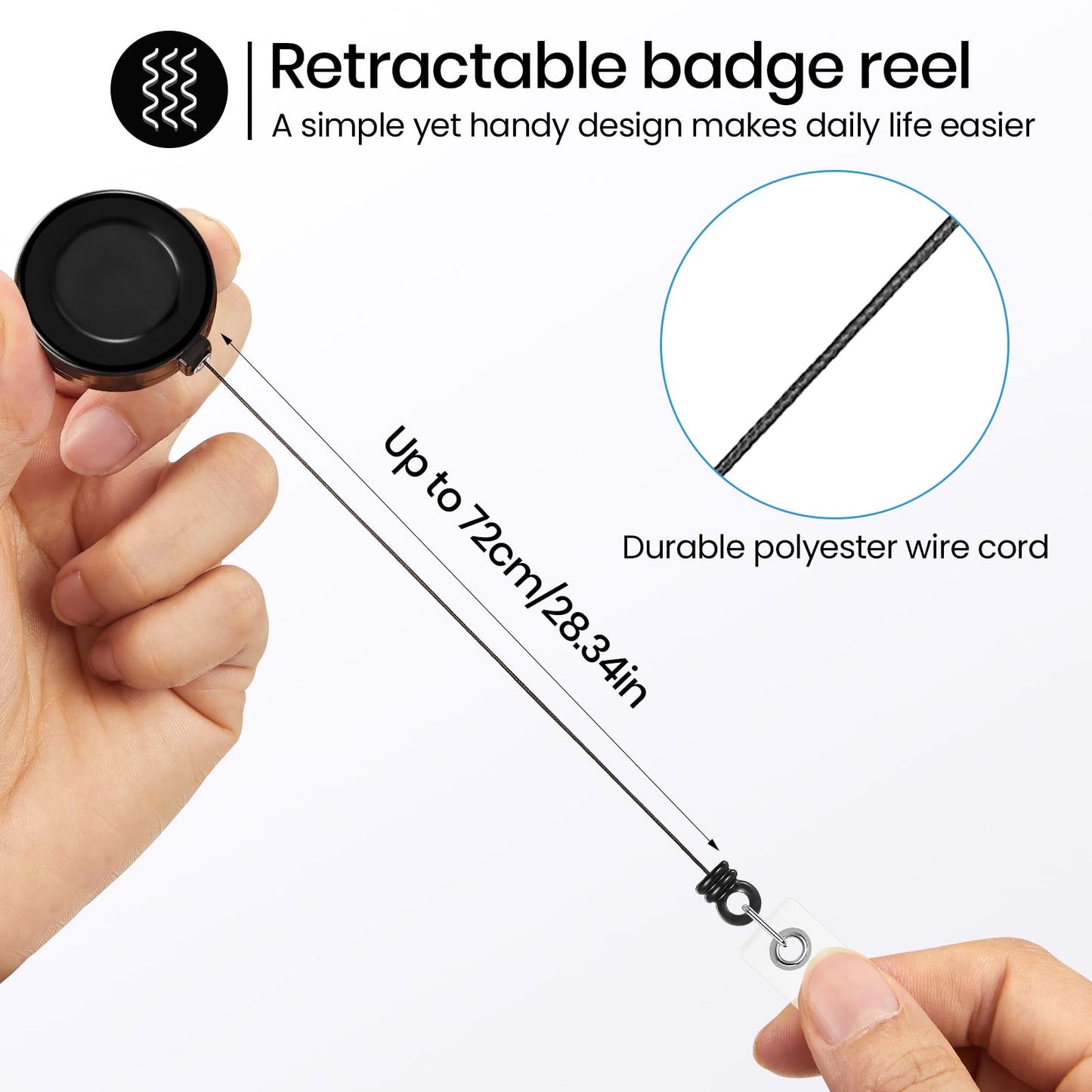 Zonon 100 Pcs Retractable Badge Reel Clips ID Card Holder Reel with Metal Belt Clip for Hanging Cards Key Chains, Name Badge Holders for Nurses Teachers Students (Black)